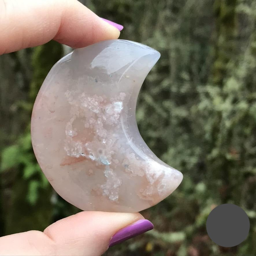 Flower Agate Moon for Confident Growth, Large, 2.5 Inches approx