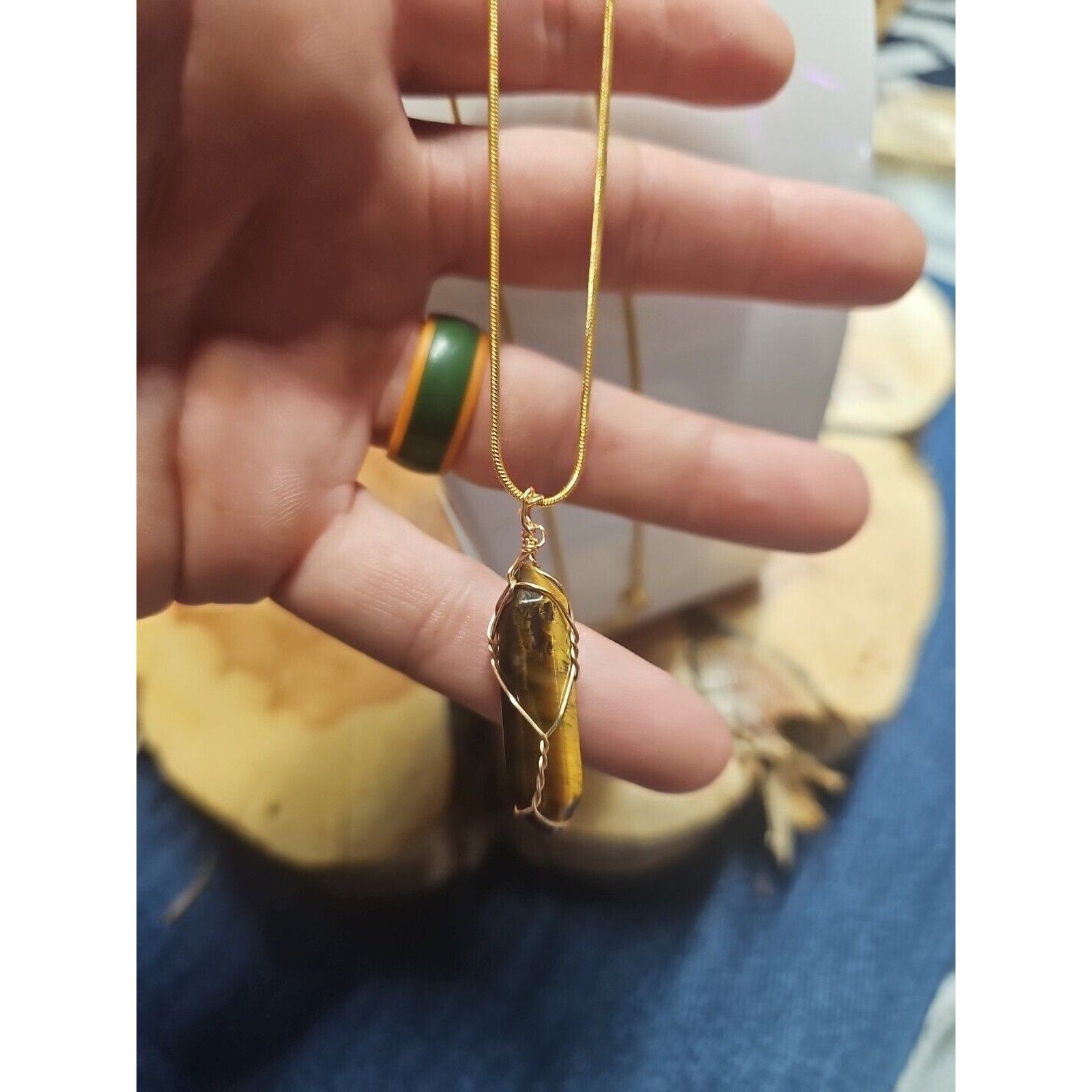 Tiger Eye Neck 18in Gold Plated Chain Handmade by CrystalCloudCompany