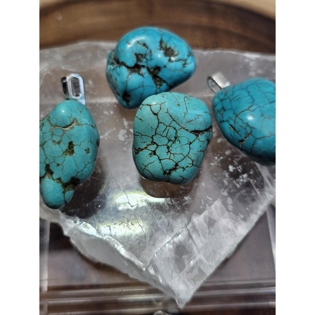 Howlite Turquoise Pendant w/16in 925 silver chain by CrystalCloud Company