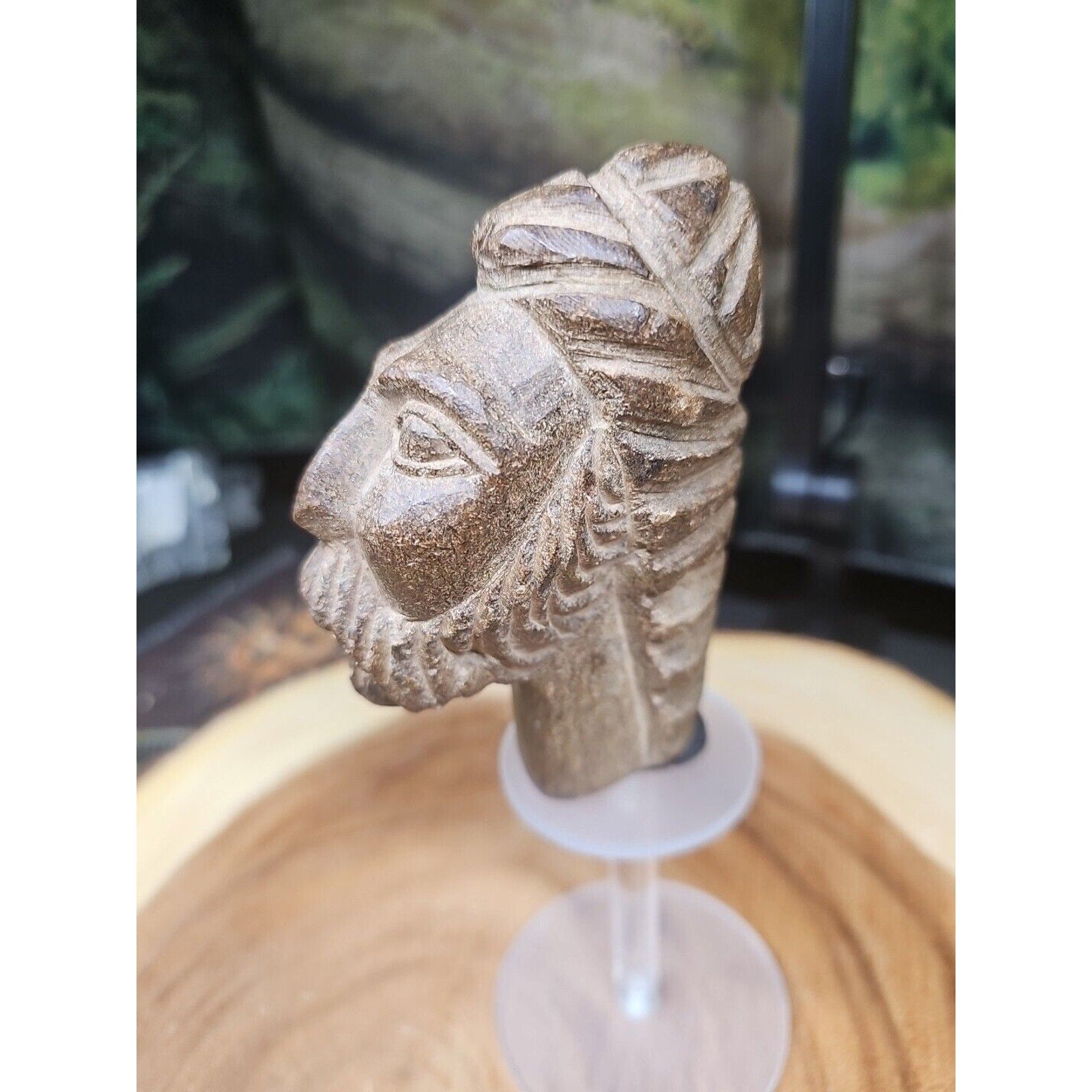 Vintage ABSTRACT STONE HEAD Sculpture Stone 1 lb W/Stand by CrystalCloud Company