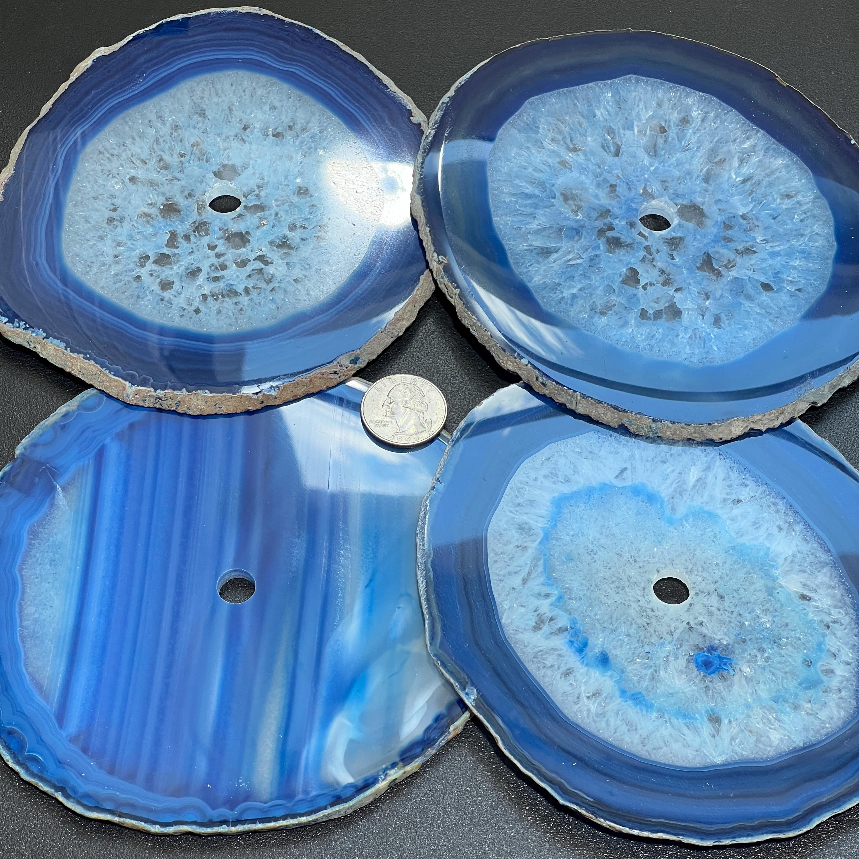 Blue Agate Slice Clock Faces, Center Drilled For Craft Projects Lanterns, Clocks by Amazing Crystals
