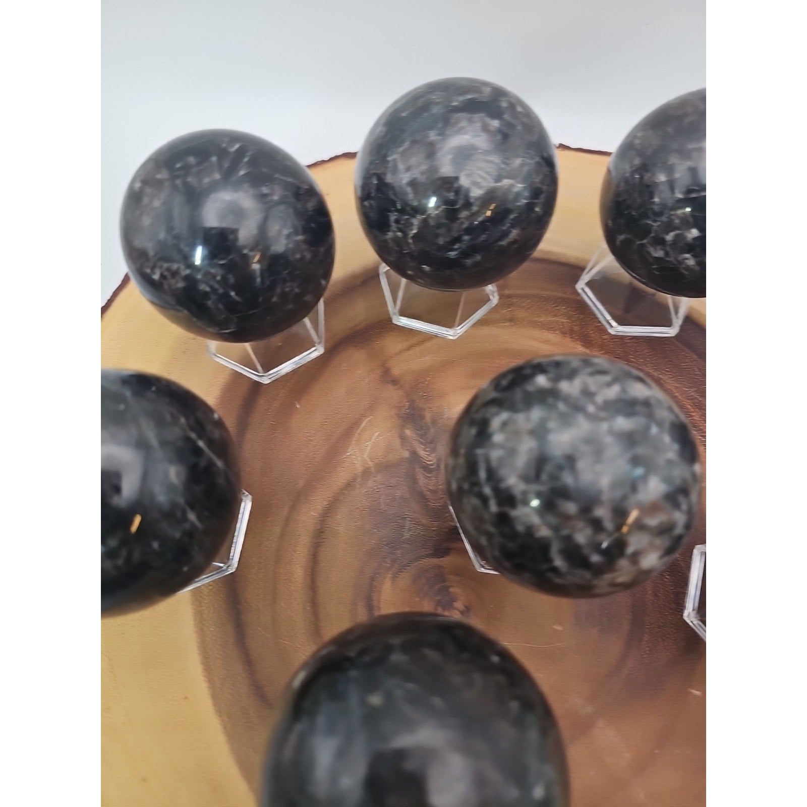 Quartz Crystal Sphere 50mm 1 Each Arfvedsonite Garnet Flash by CrystalCloud Company