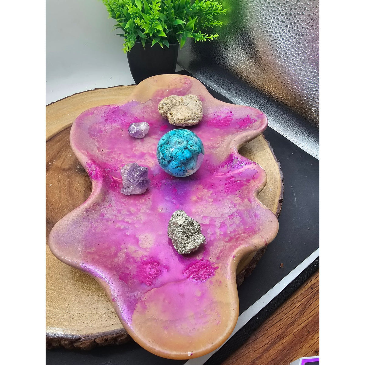 Handmade Pink Resin Catch All Tray Money Jewelry Dish OOAK