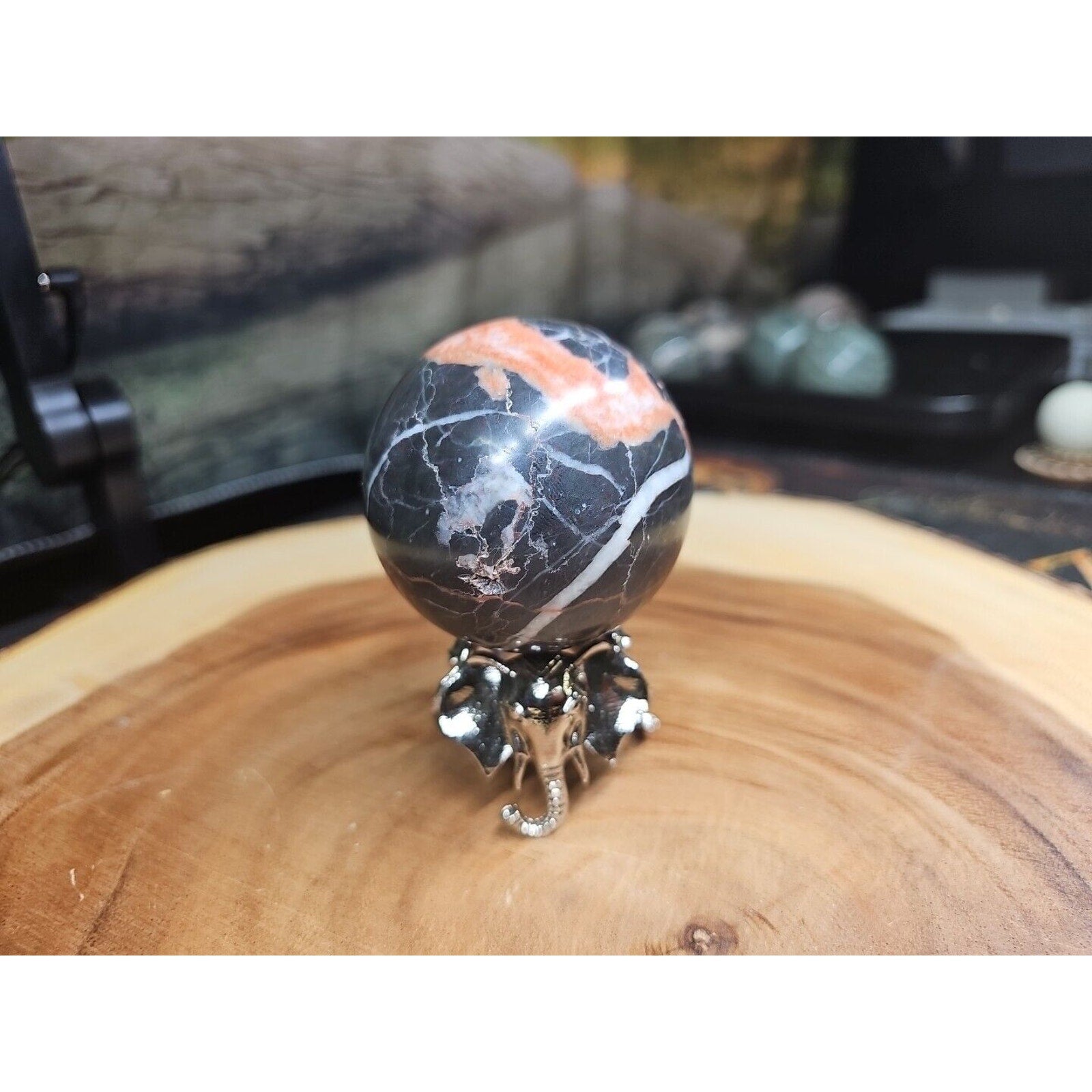 Ocean Jasper Sphere .75lbs 58mm. W/ Elephant Stand by CrystalCloud Company
