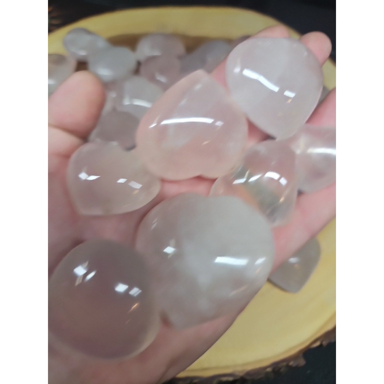 5Pcs Natural Pink Rose Quartz Crystal Heart Carved Palm Stone by CrystalCloud Company