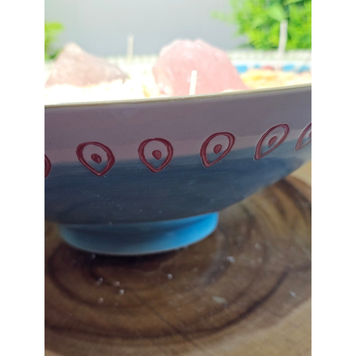 Super Large Handmade Candle — Decorative Ceramic Bowl, Rose Quartz Center Stones, 2lb Pearl Wax, 20 Wicks