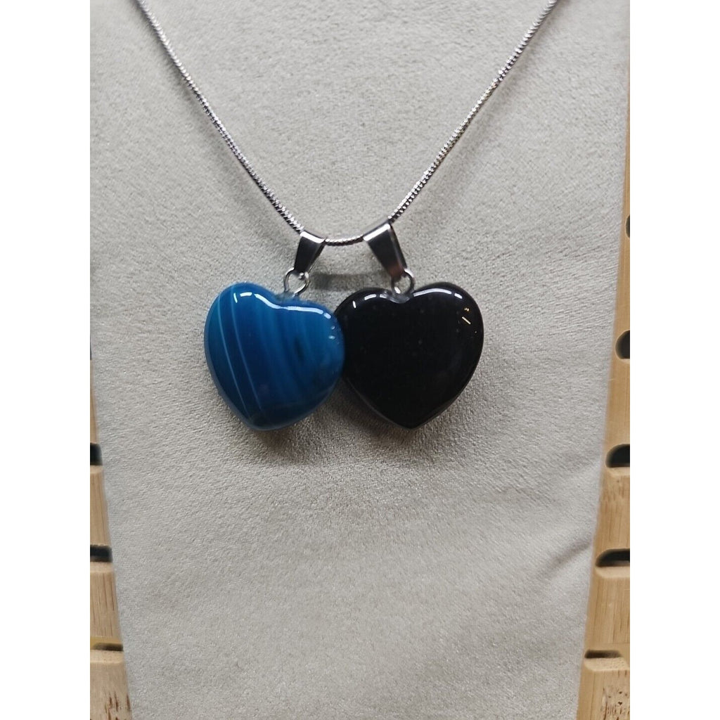 Pendant Necklace 16in Silver Chain Agate Heart by CrystalCloud Company