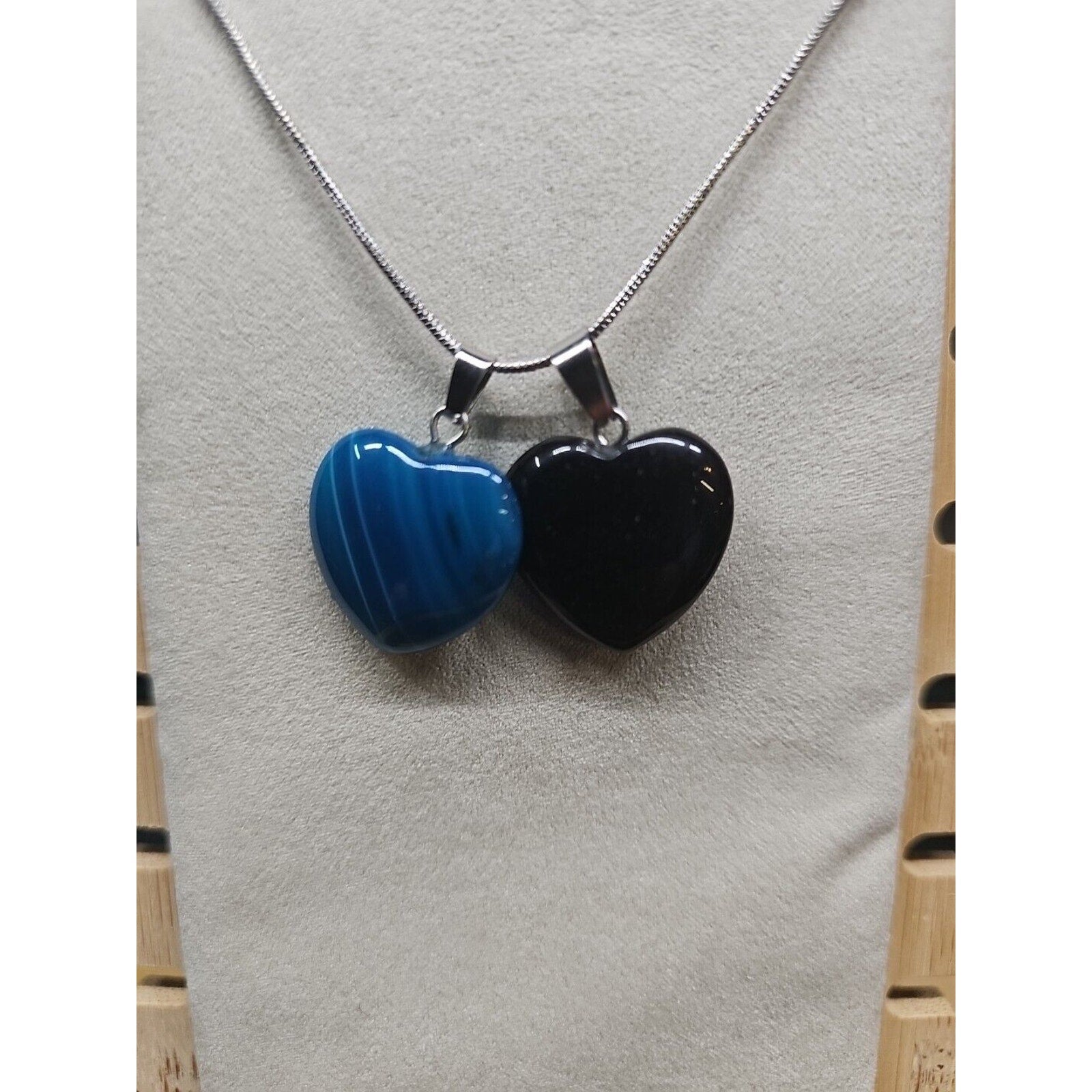 Pendant Necklace 16in Silver Chain Agate Heart by CrystalCloud Company