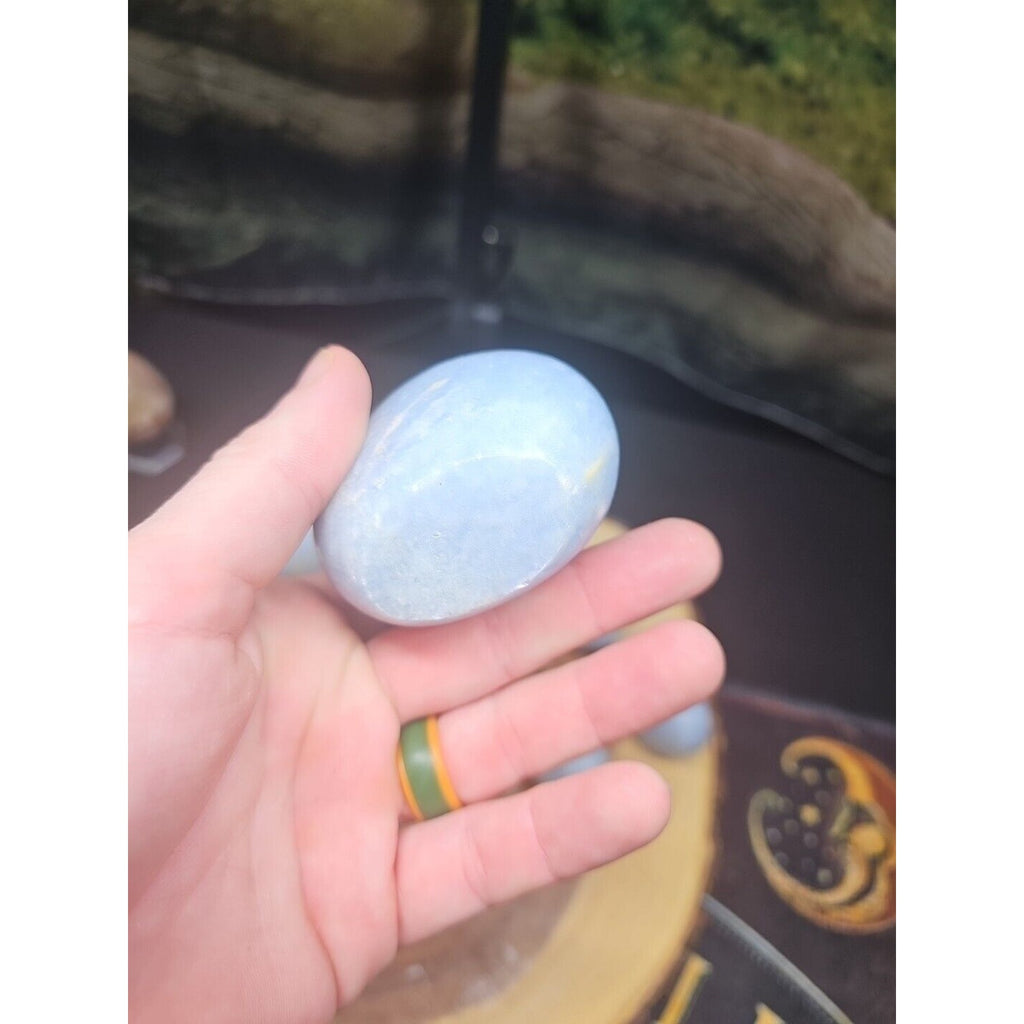 Baby Blue Celestite Crystal Palm Stones — 1 lb, 2-Piece Set from Brazil | CrystalCloud Company by CrystalCloud Company