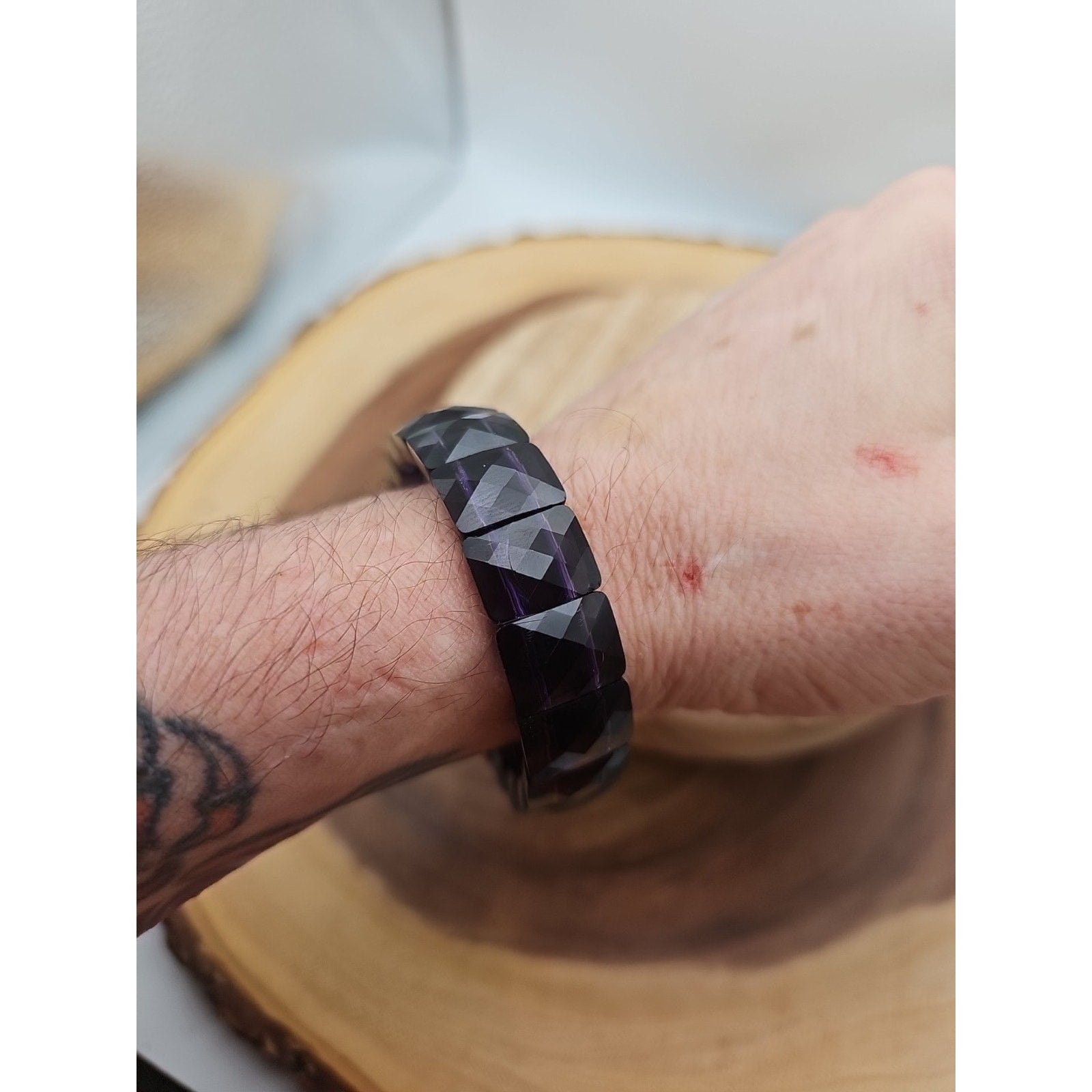 35.4g Natural Dream Purple Amethyst And Agate Crystal Bangle Bracelet Handmade by CrystalCloud Company