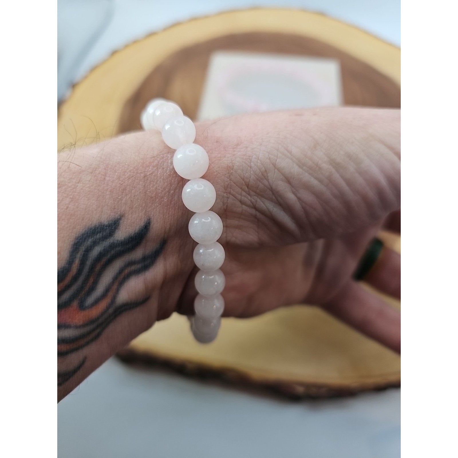 1 Real Rose Quartz Beaded Bracelet 8mm Handmade by CrystalCloud Company