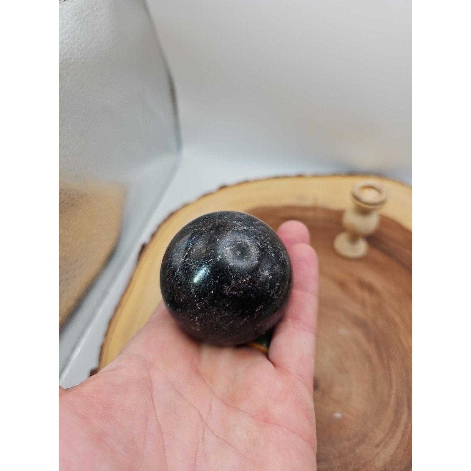 Arfvedsonite Garnet Sphere 276g With Stand by CrystalCloud Company