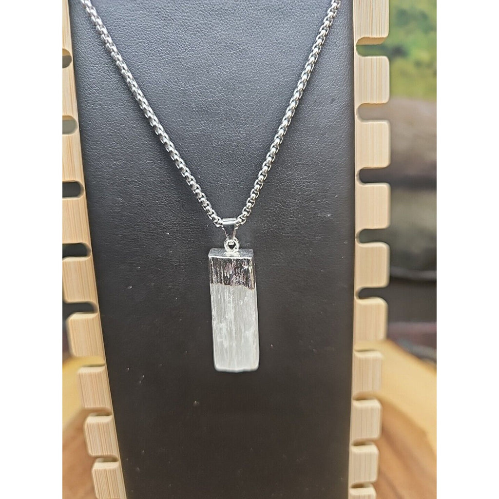 Hexagon Selenite Crystal Necklace - 18in Stainless Steel Chain | CrystalCloud Company by CrystalCloud Company