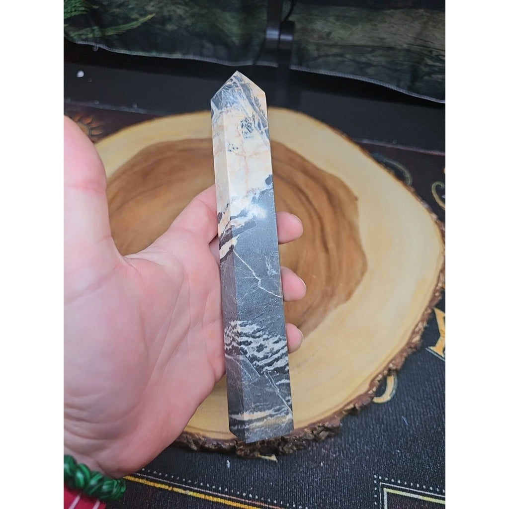 Zebra Stone Tower 390g 7.3/4 In Tall by CrystalCloud Company
