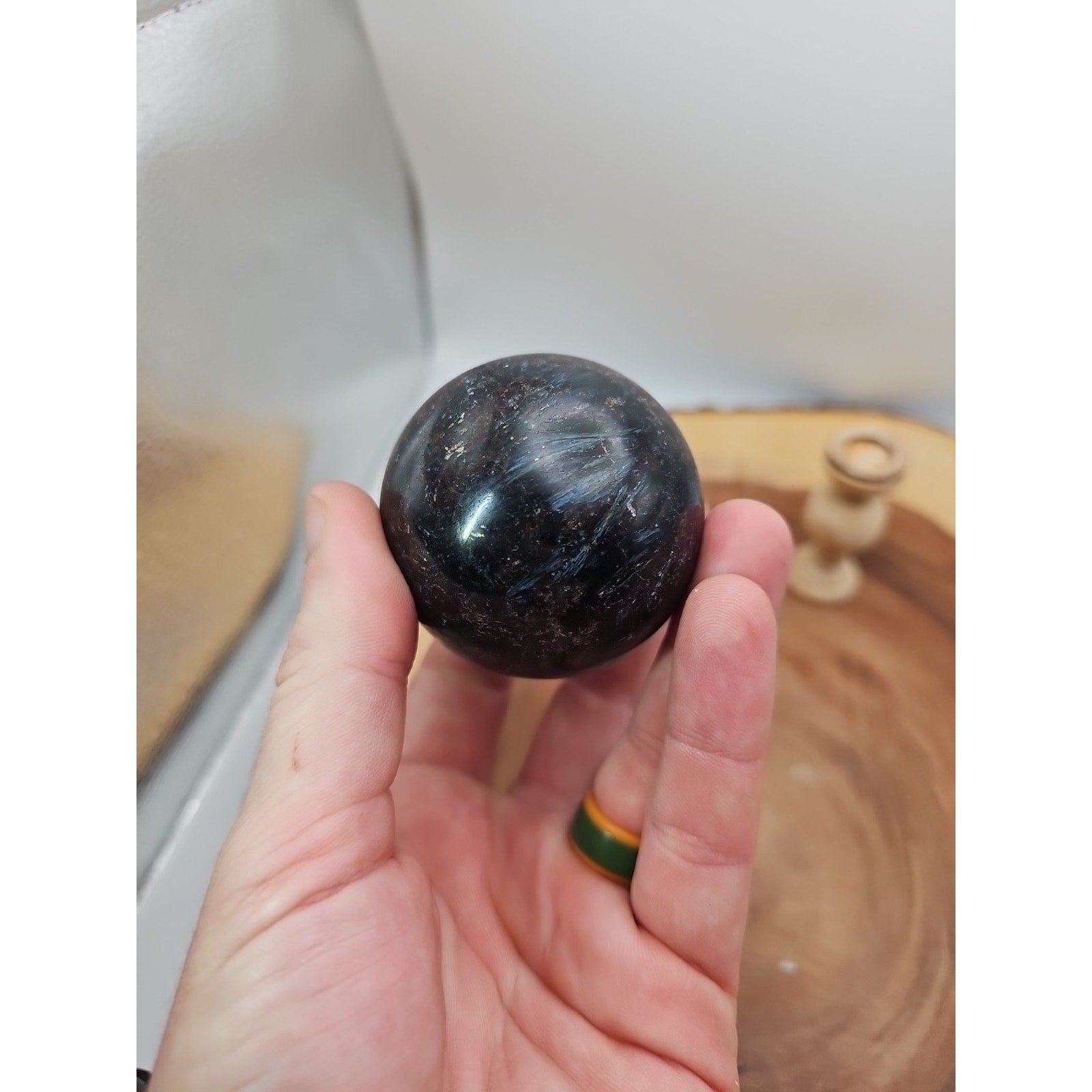 Arfvedsonite Garnet Sphere 276g With Stand by CrystalCloud Company
