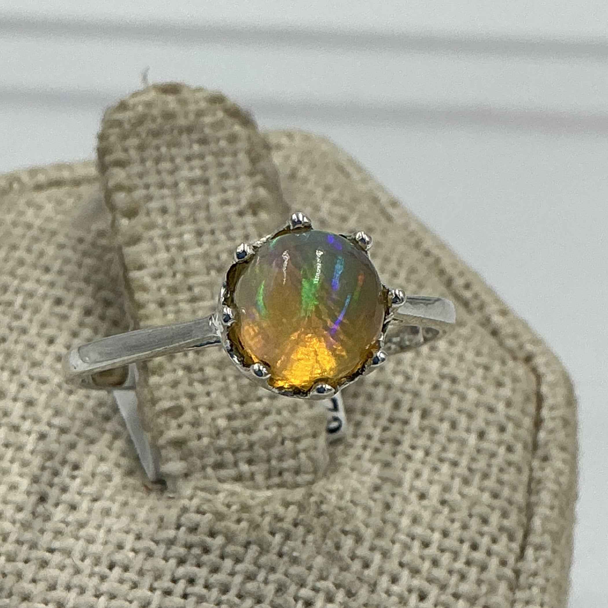 Sterling Silver Crown Set Circle Ethiopian Opal Ring - Size 8 - Intuition, Creativity & Inner Light by Sacred Crystals