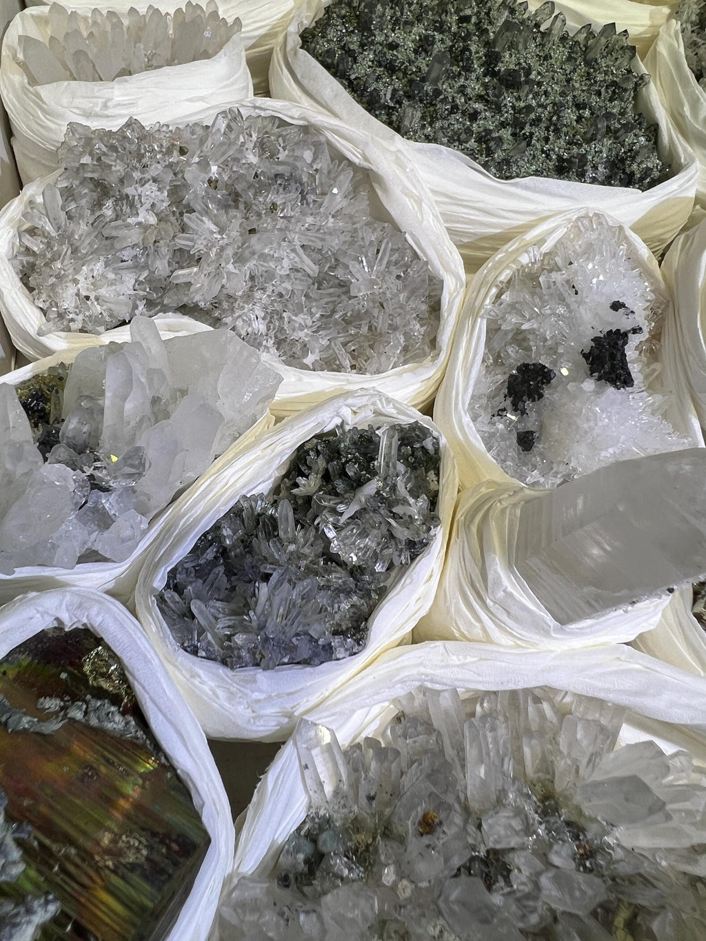 Bolivian Minerals Crystal Mixed Collection (Large 15x10 Inch Flat) Pyrite Sphalerite Galena Quartz Pink Mangano Calcite by Amazing Crystals