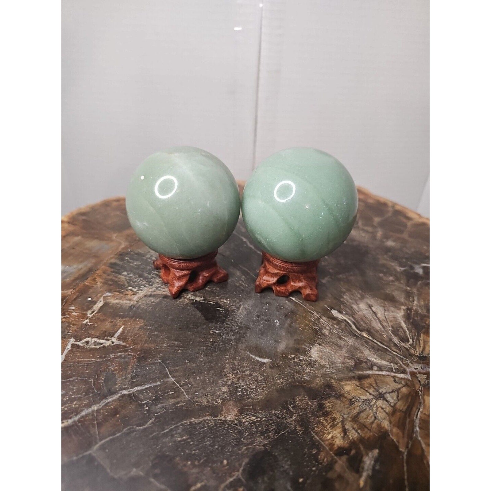 1.88LB 2Pcs A Set Of Natural Jade Crystal Jasper Sphere Ball Polished W/Stands by CrystalCloud Company