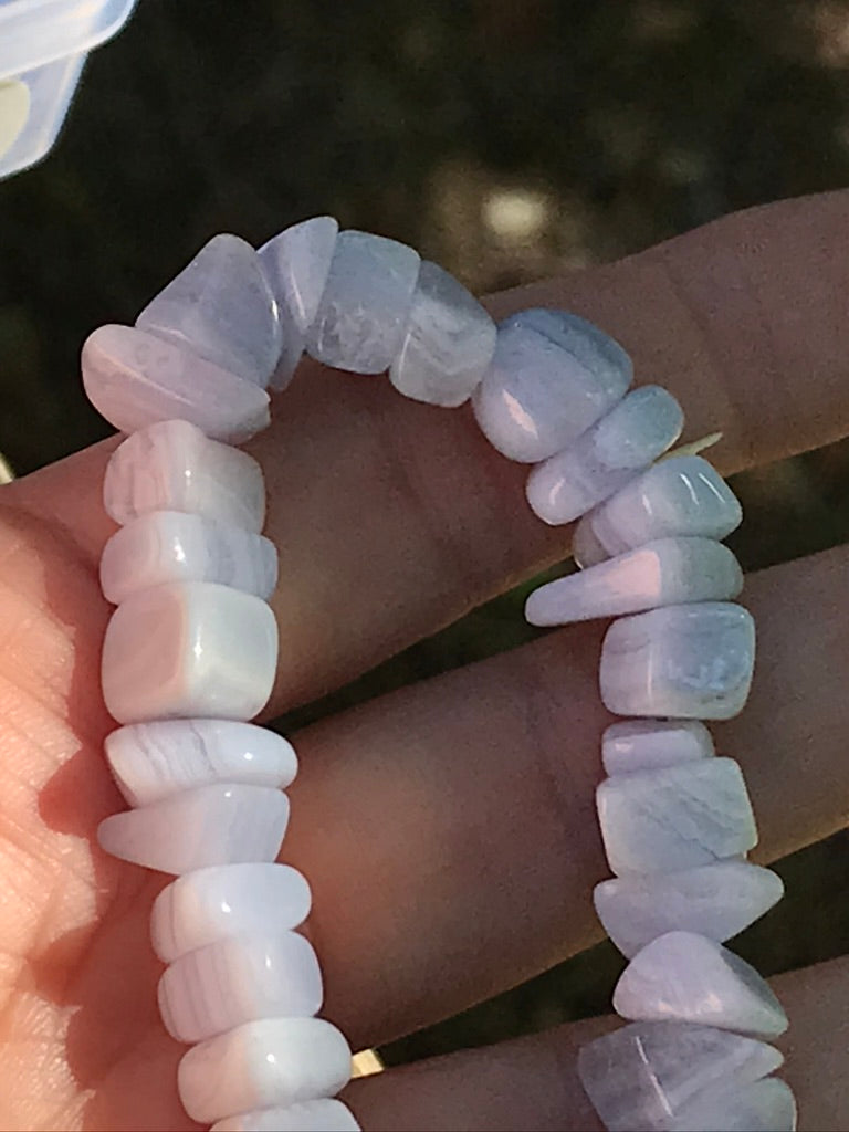 Blue Lace Agate 8 mm Bracelet for Harmony, 8-10 mm Chips, Stretchy