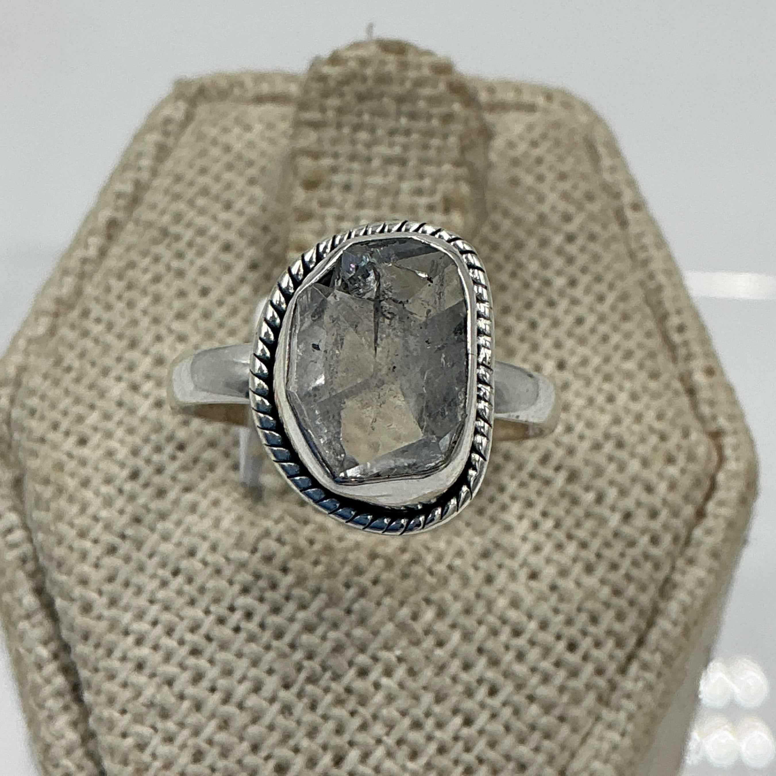 Sterling Silver Bezeled Herkimer Diamond Ring - Size 6 - Clarity, Intuition & Alignment by Sacred Crystals