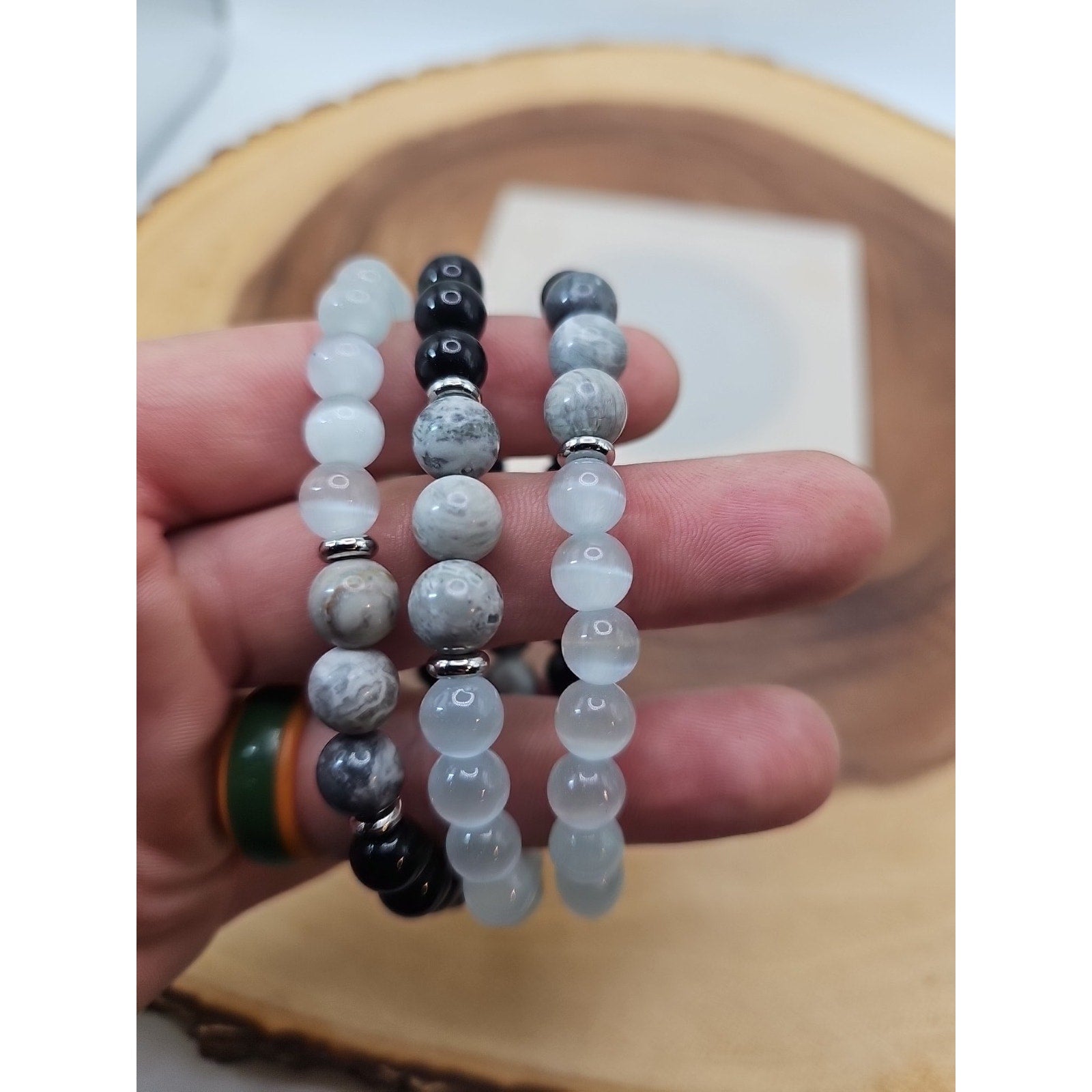 Handmade 8mm Mixed Natural Gemstone Round Beads Stretchy Bracelet Reiki Chakra by CrystalCloud Company
