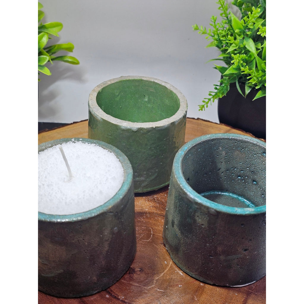 Set of 3 Handmade Concrete Candle Vessels — 2lb White Pearl Wax, 15 Wicks, Unscented