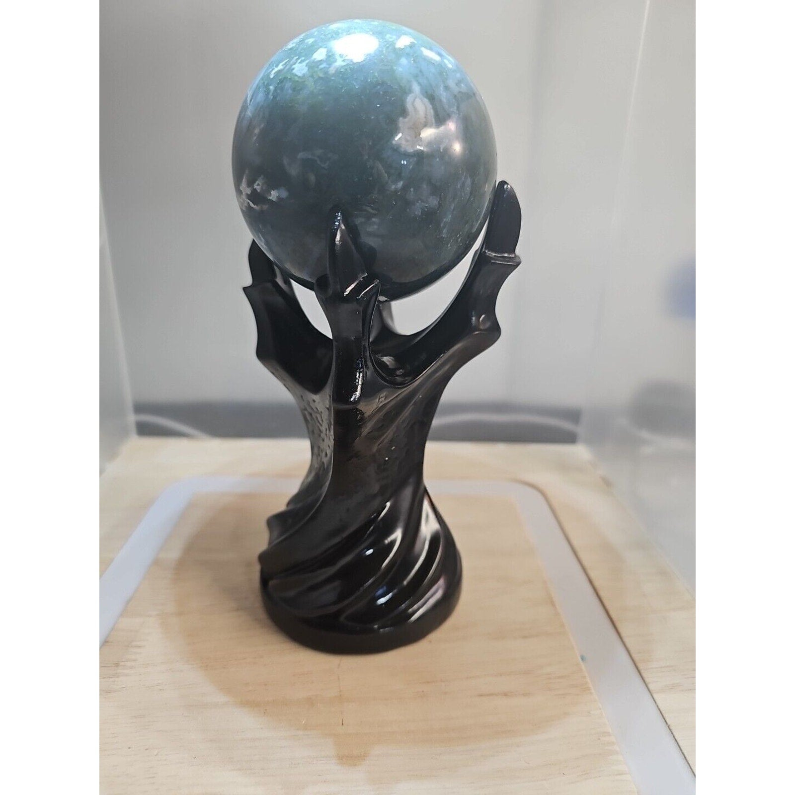 Water Grass Agate Sphere with Stand — 871g, Natural Polished Crystal Ball | CrystalCloud Company by CrystalCloud Company