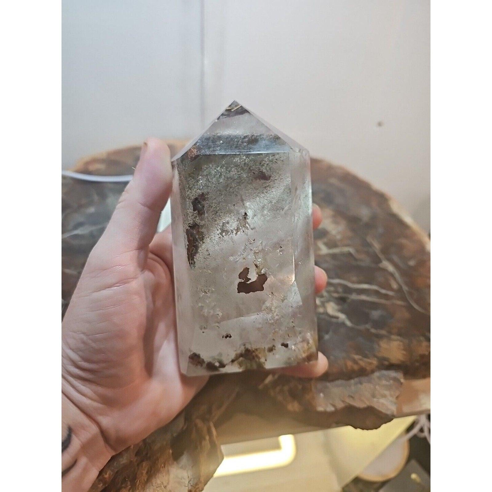 Madagascar Green Ghost Phantom Quartz Obelisk - 1.73LB Vitreous Healing Point | CrystalCloud Company by CrystalCloud Company
