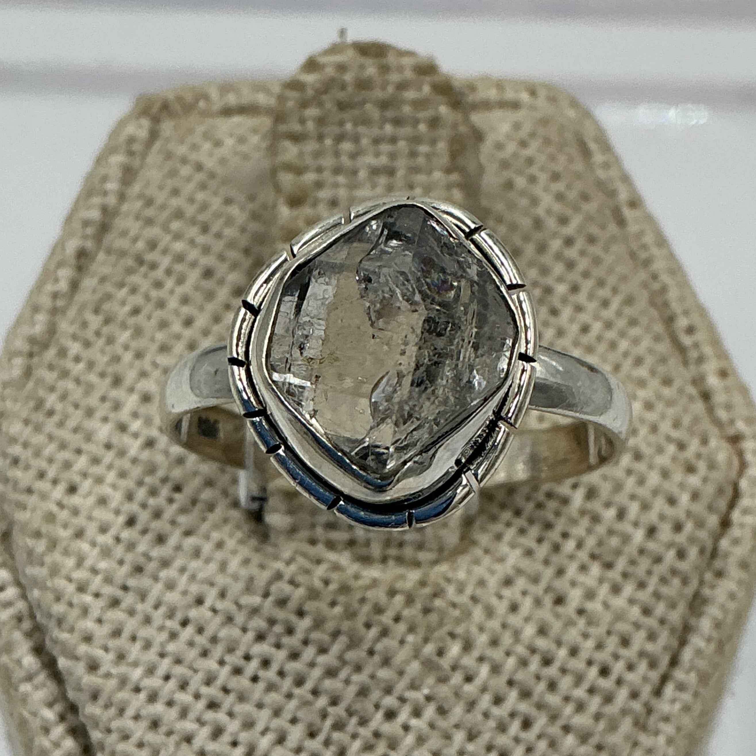 Sterling Silver Lined Herkimer Diamond Ring - Size 8 - Clarity, Intuition & Alignment by Sacred Crystals