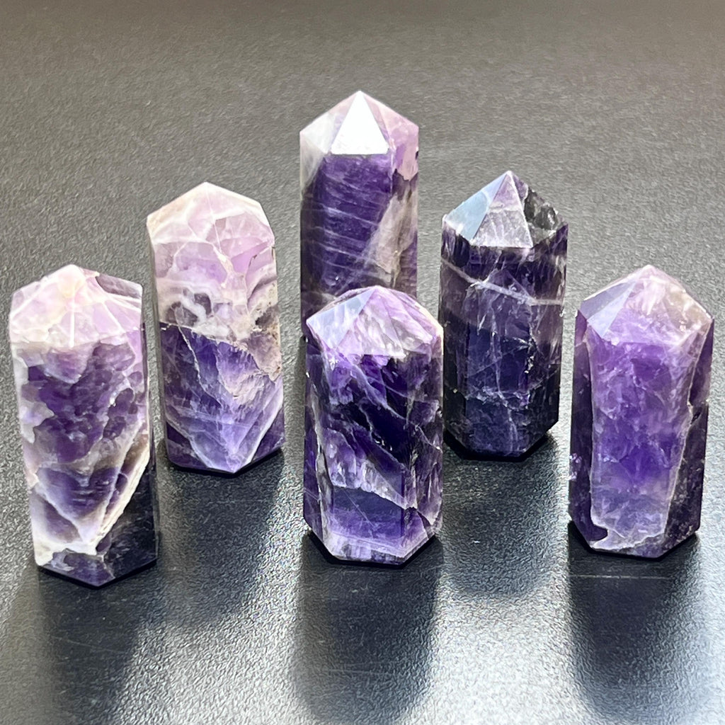 Banded Purple Amethyst Crystal Point Tower Obelisk Carving by Amazing Crystals