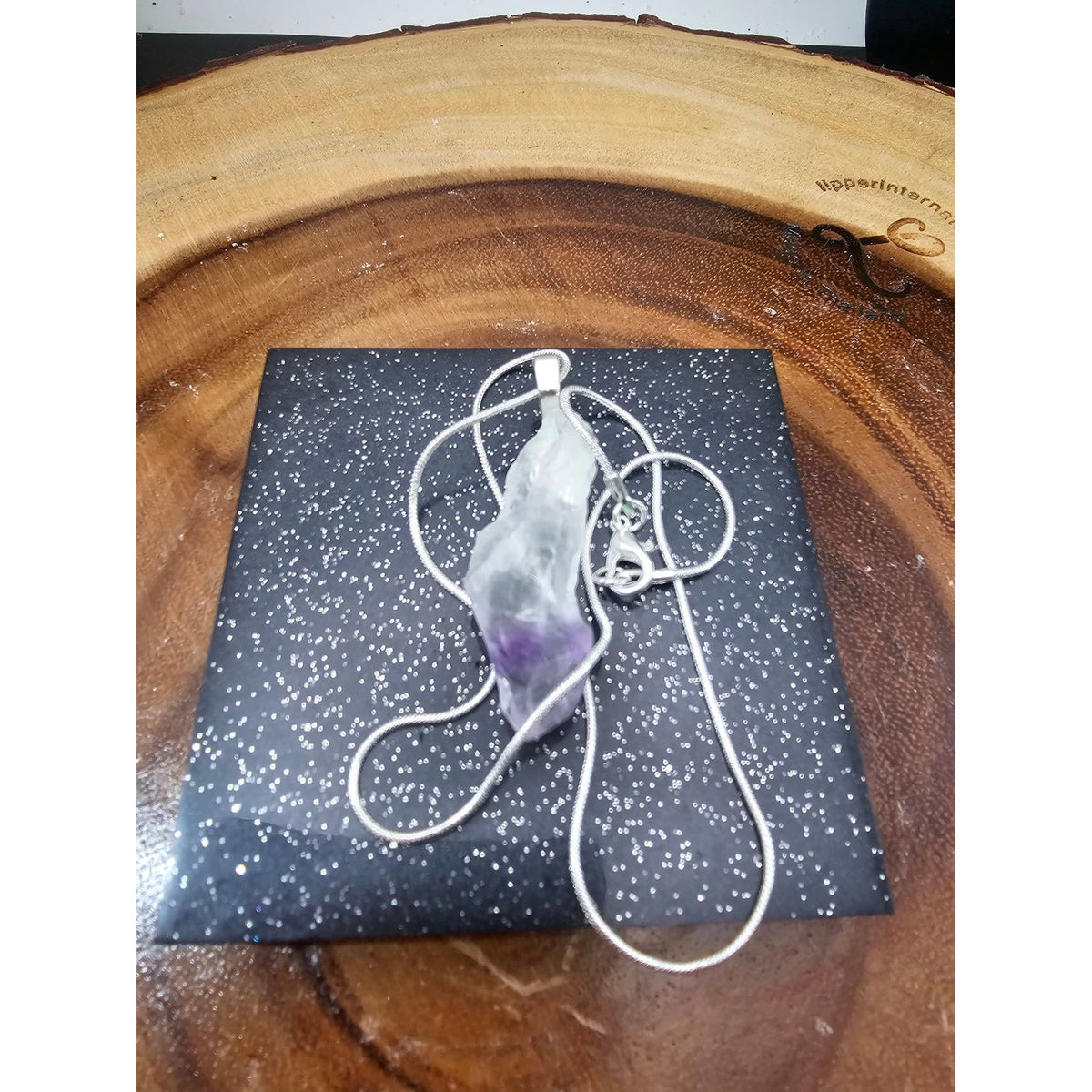 Natural Raw Brazil Amethyst Pendant w/ 925 Silver Chain