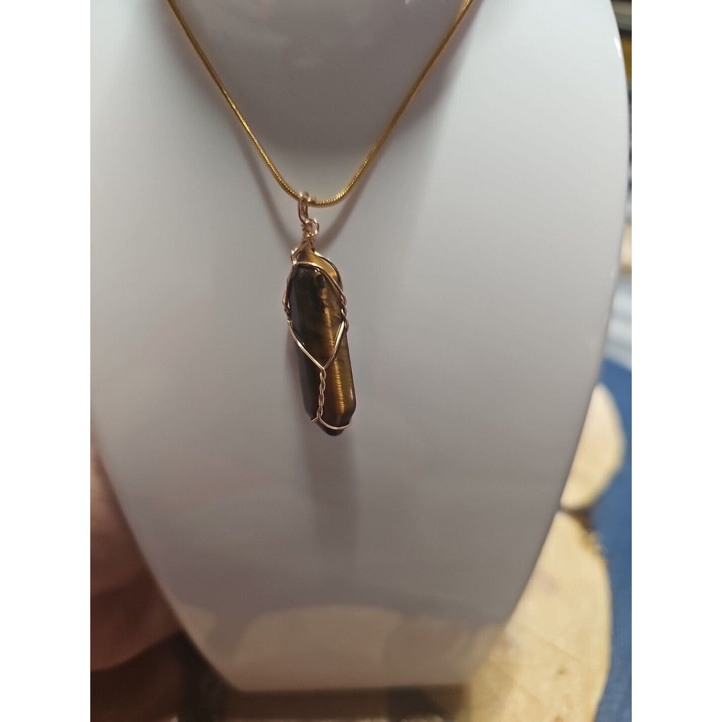 Tiger Eye Neck 18in Gold Plated Chain Handmade by CrystalCloudCompany