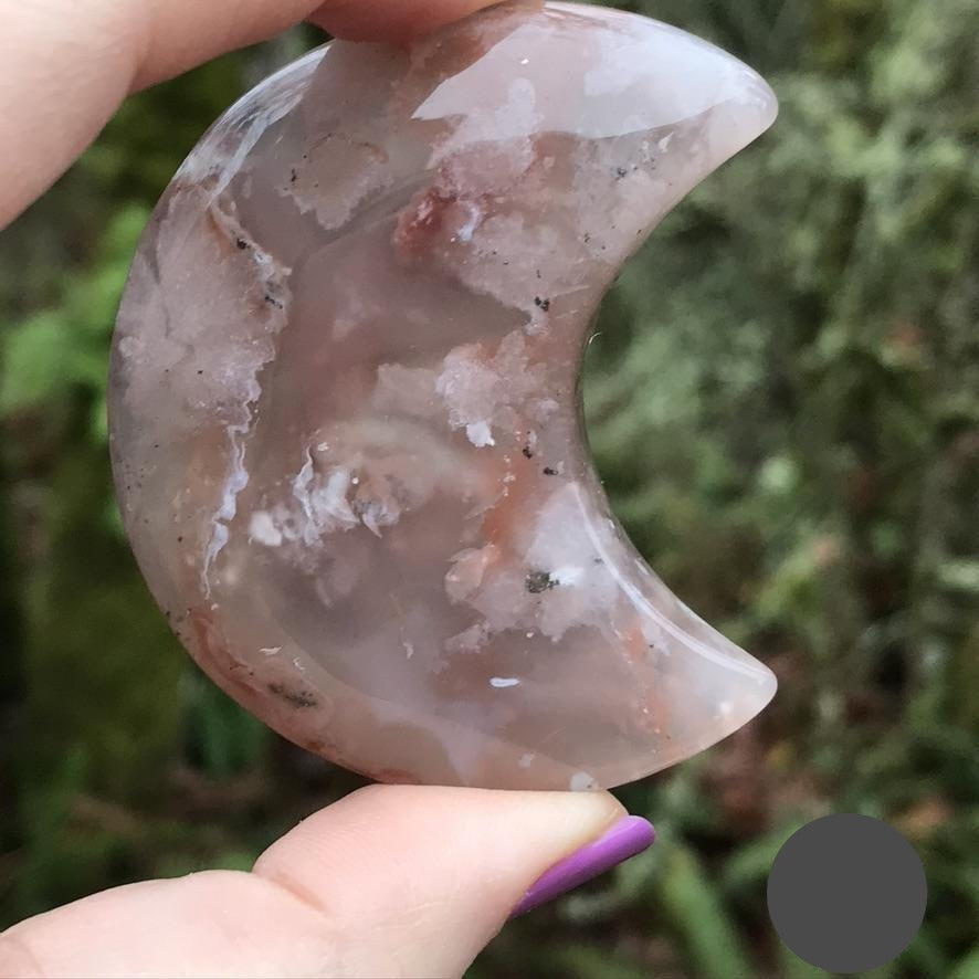 Flower Agate Moon for Confident Growth, Large, 2.5 Inches approx