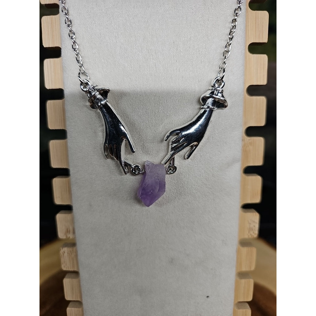 Amethyst Crystal Necklace 16in Stainless Steel by CrystalCloud Company