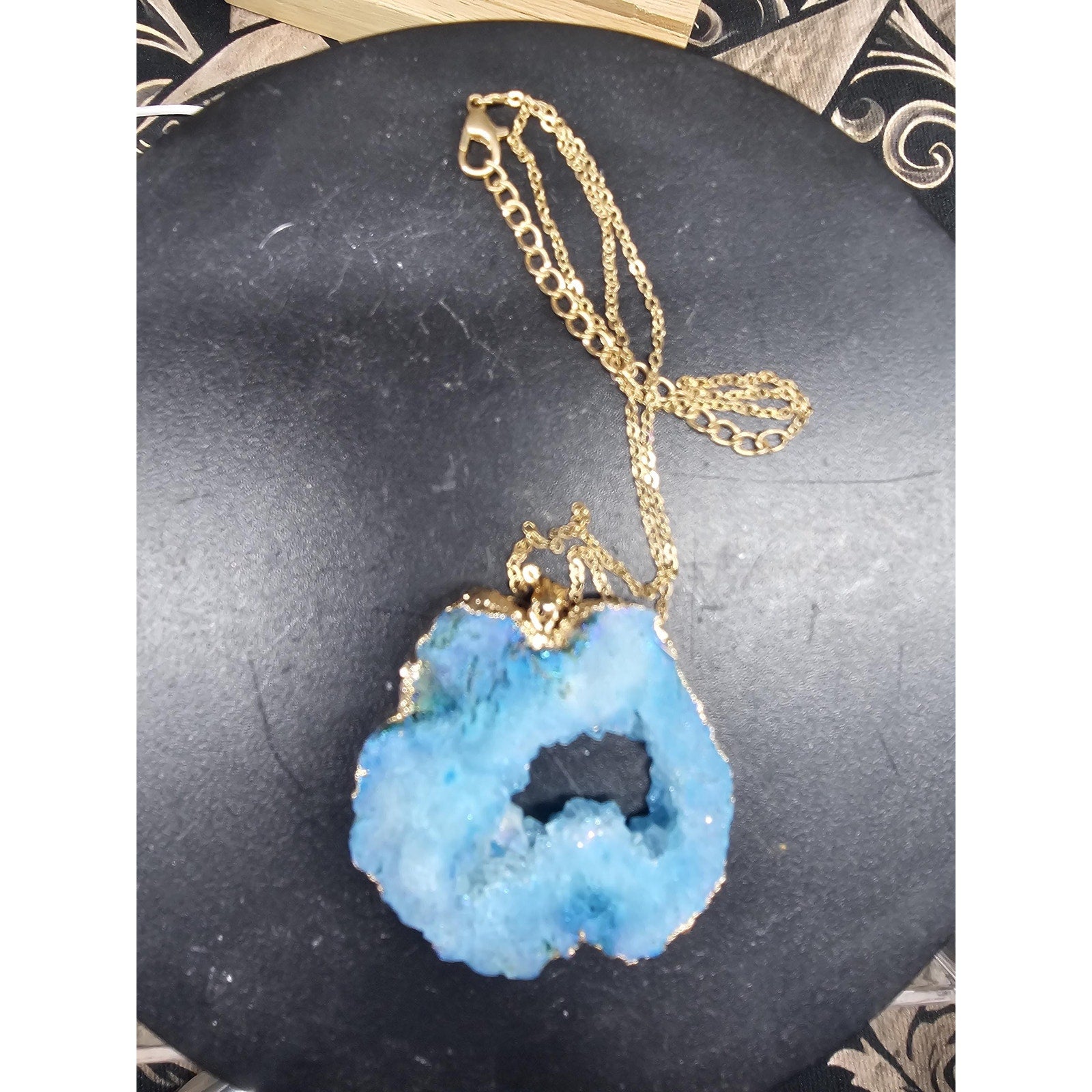Blue Agate Necklace with 16in Chain by CrystalCloud Company