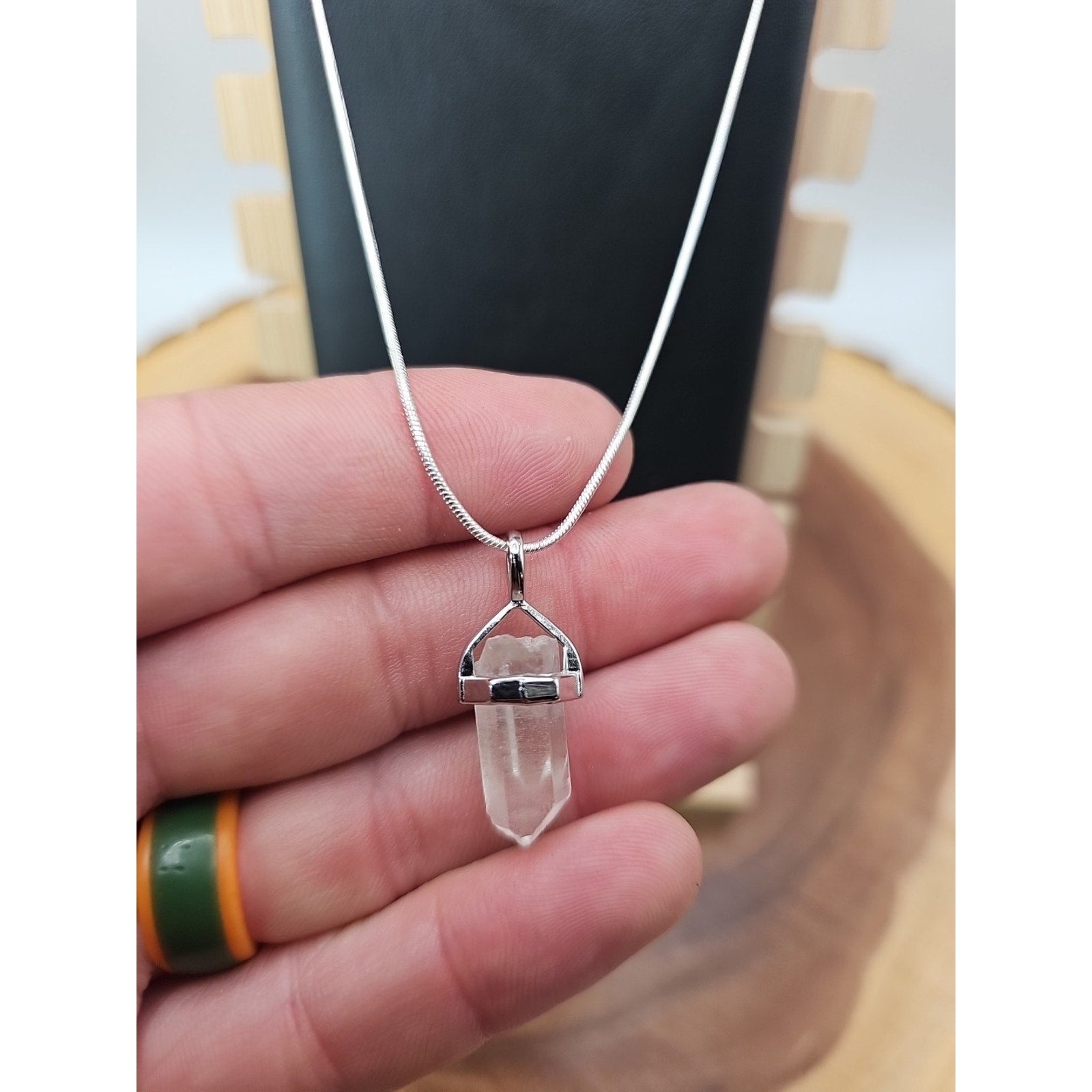 Handmade Quartz Crystal Necklace 16in 925 Silver Chain by CrystalCloud Company