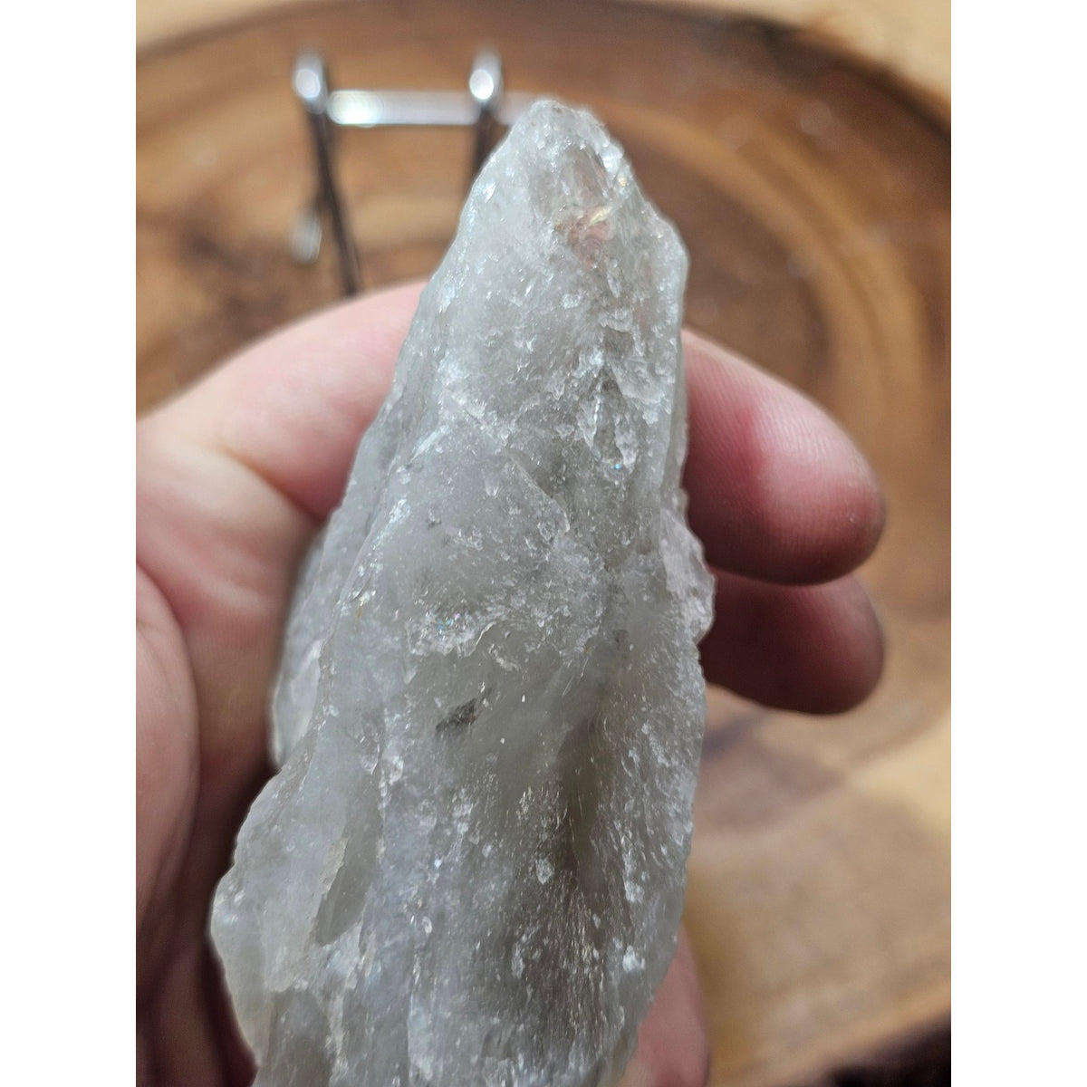 Large Natural Clear Crystal Point on Metal Display Stand