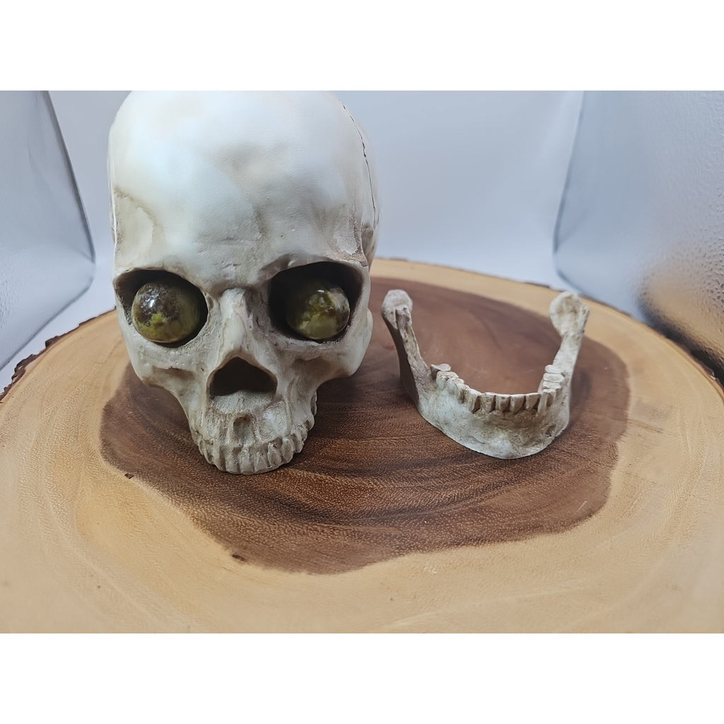 Resin Crystal Skull with Ocean Jasper Quartz Eyes — Collector Art Piece | CrystalCloud Company by CrystalCloud Company