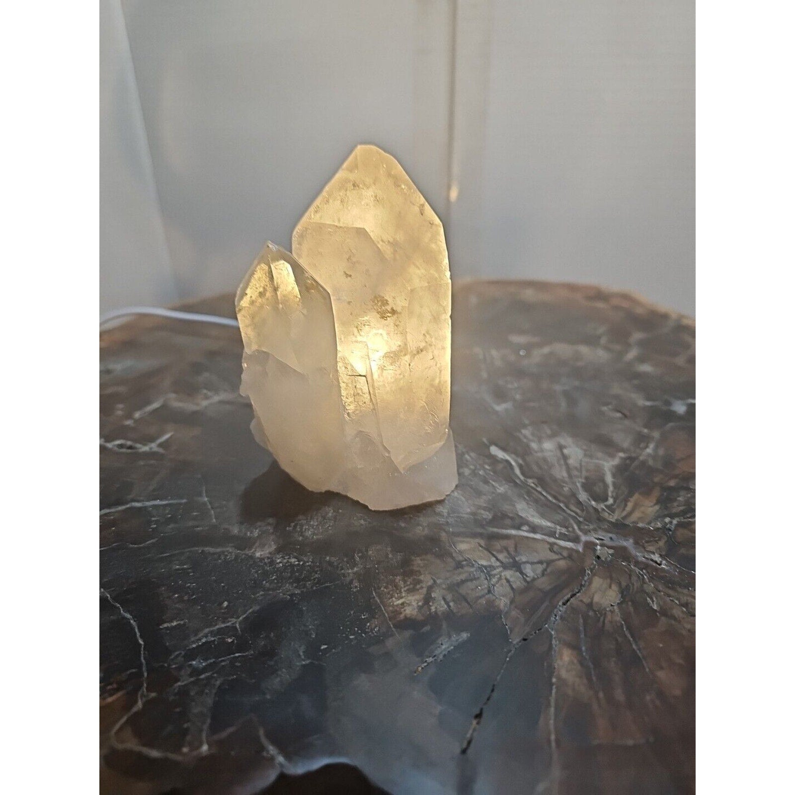 White Quartz Crystal Cluster with LED Light Base — 429g | CrystalCloud Company by CrystalCloud Company
