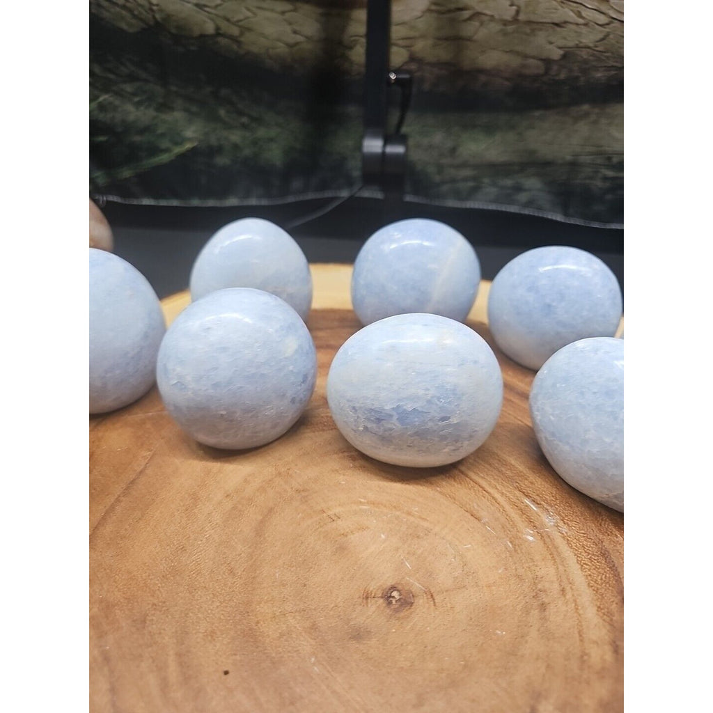 Baby Blue Celestite Crystal Palm Stones — 1 lb, 2-Piece Set from Brazil | CrystalCloud Company by CrystalCloud Company