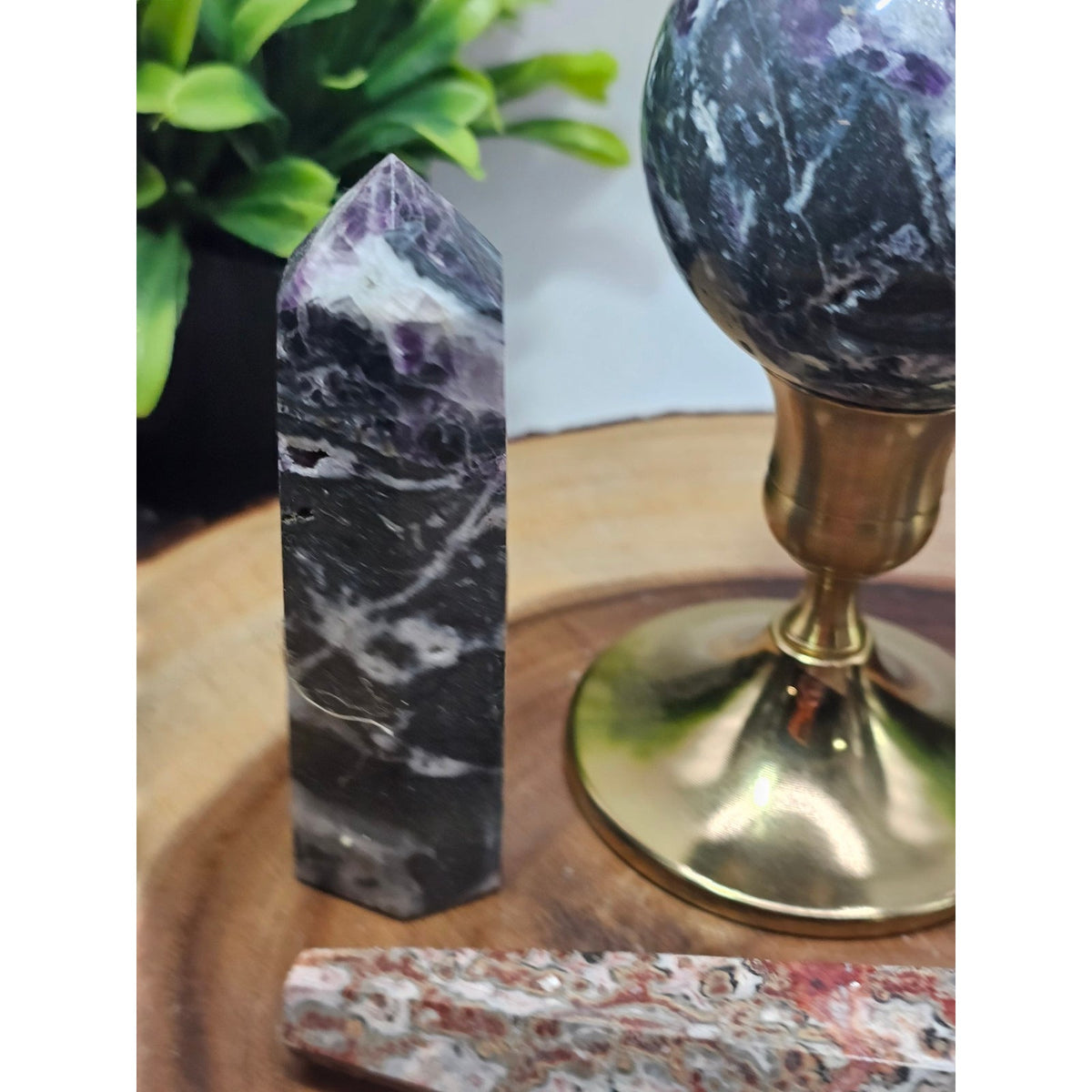 Fluorite Sphere and Towers with Leopard Jasper Scepter Crystal Set 2lbs