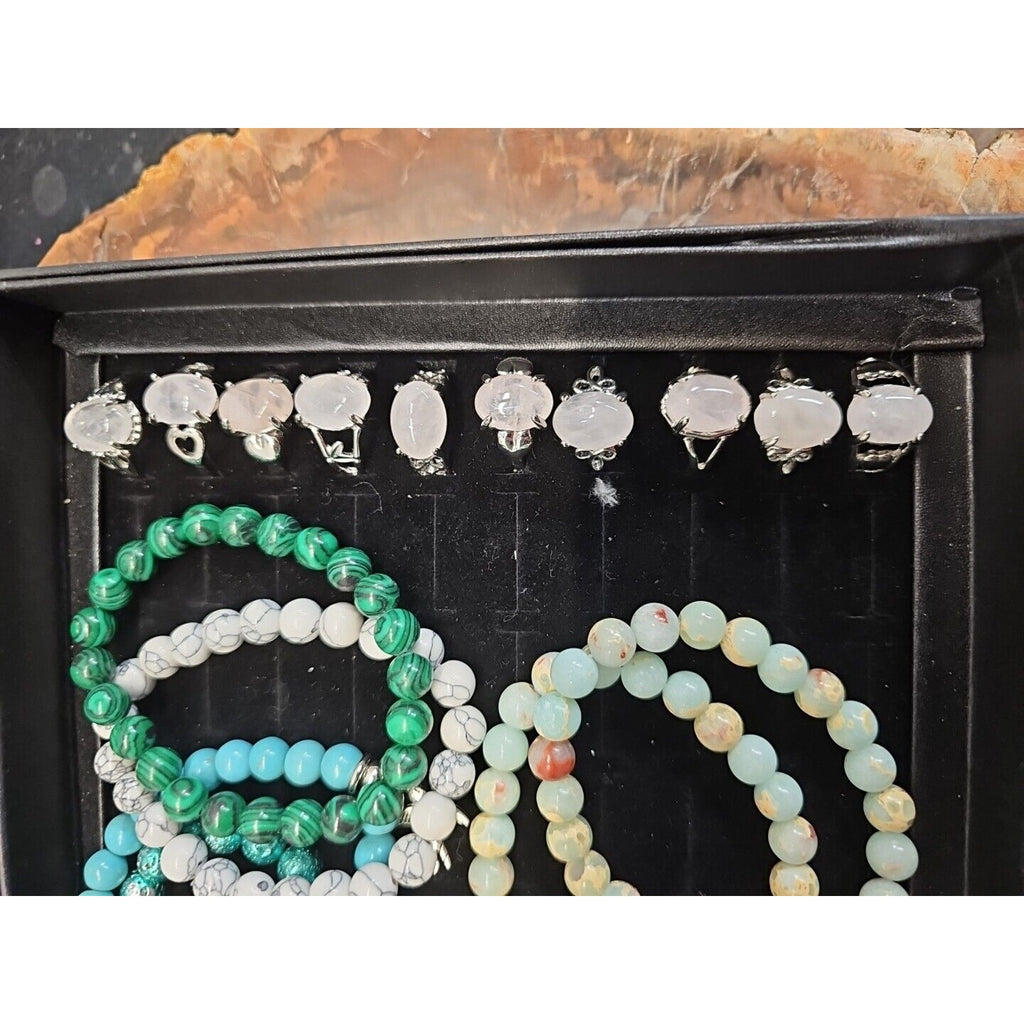 Ring And Bracket Lot 20 Rings Rose Quartz & 10 Natural Stone Bracelets Reseller by CrystalCloud Company