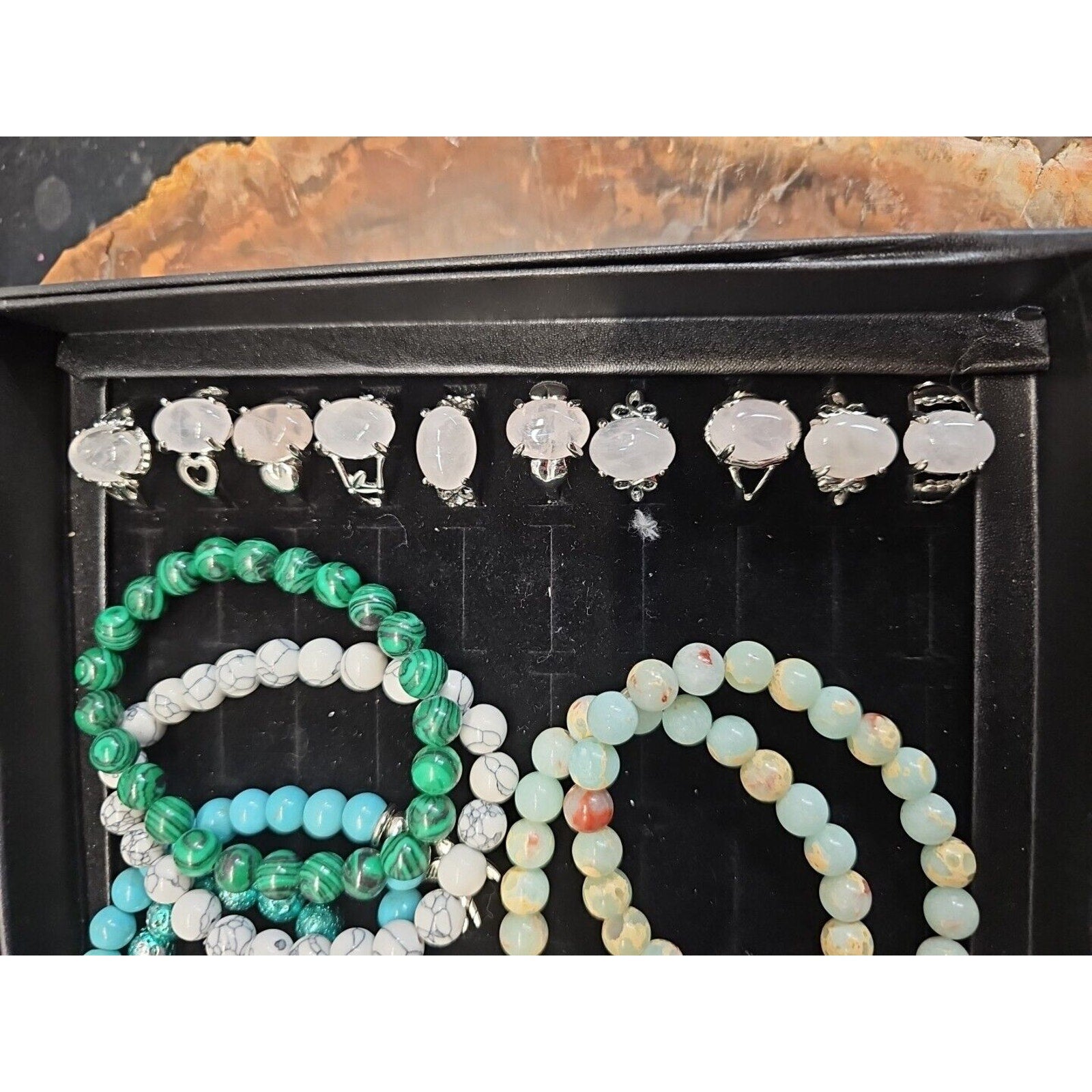 Ring And Bracket Lot 20 Rings Rose Quartz & 10 Natural Stone Bracelets Reseller by CrystalCloud Company