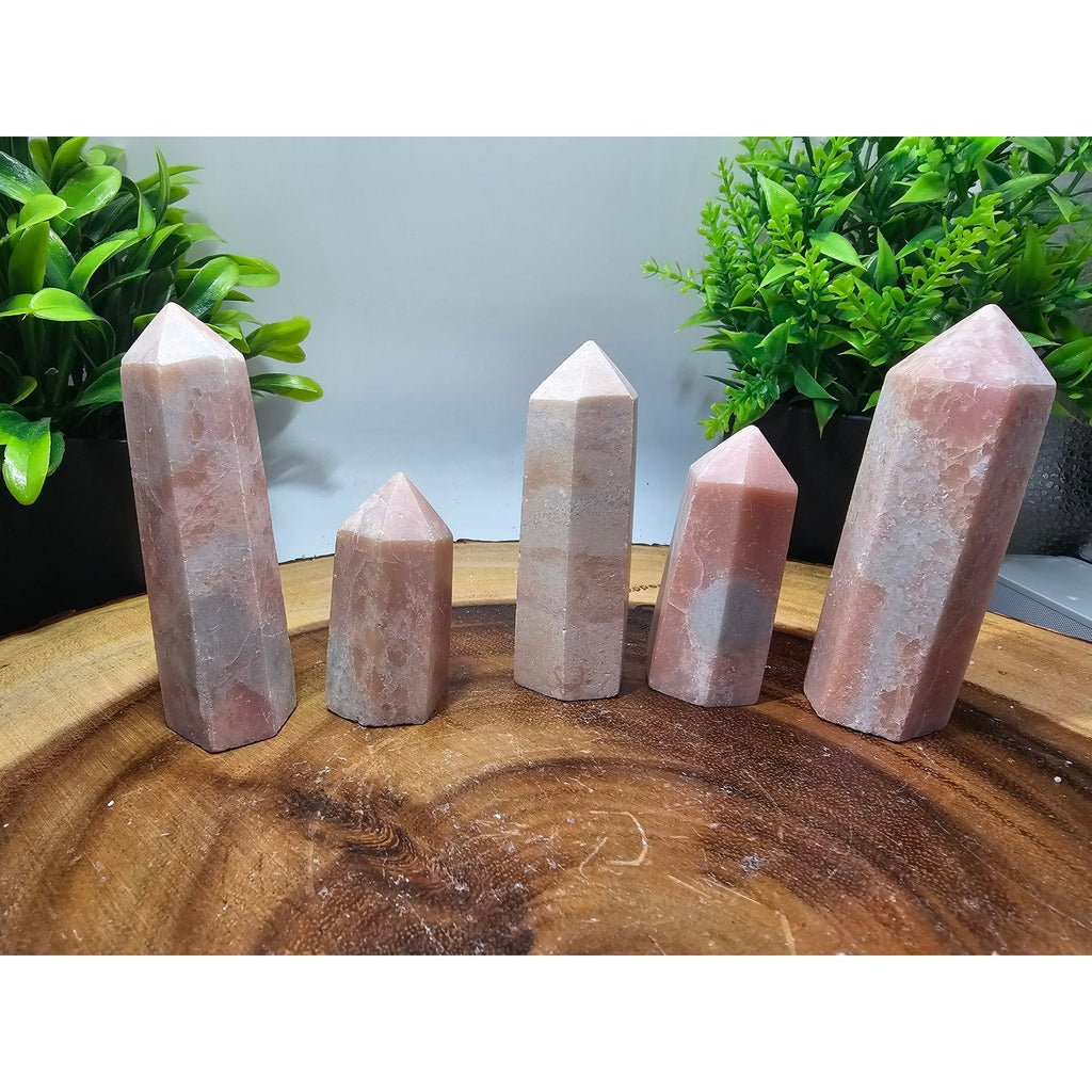 Set of 5 Natural Pink Opal Towers