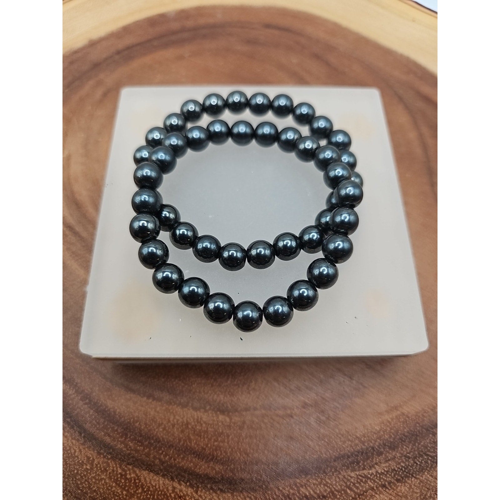 1 Natural 8mm Pyrite Stone Bracelet Black Gemstone Stretch Bracelet Handmade by CrystalCloud Company