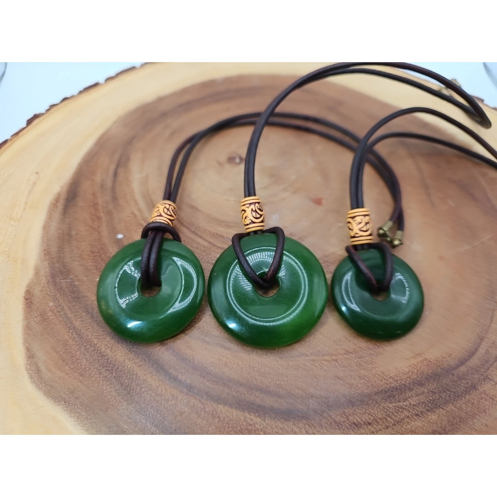 Green jade good luck pendant 16in Leather Cord by CrystalCloud Company