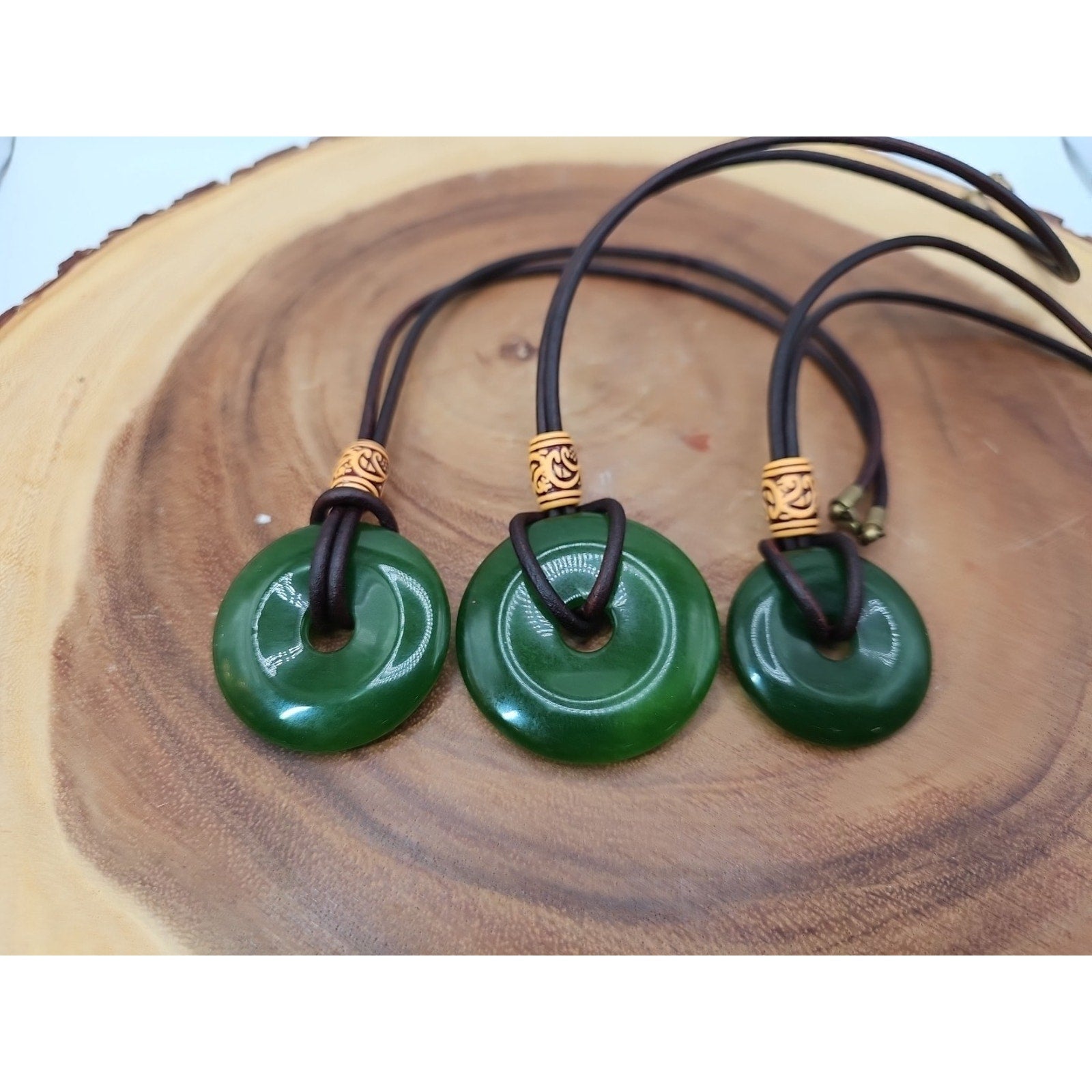 Green jade good luck pendant 16in Leather Cord by CrystalCloud Company