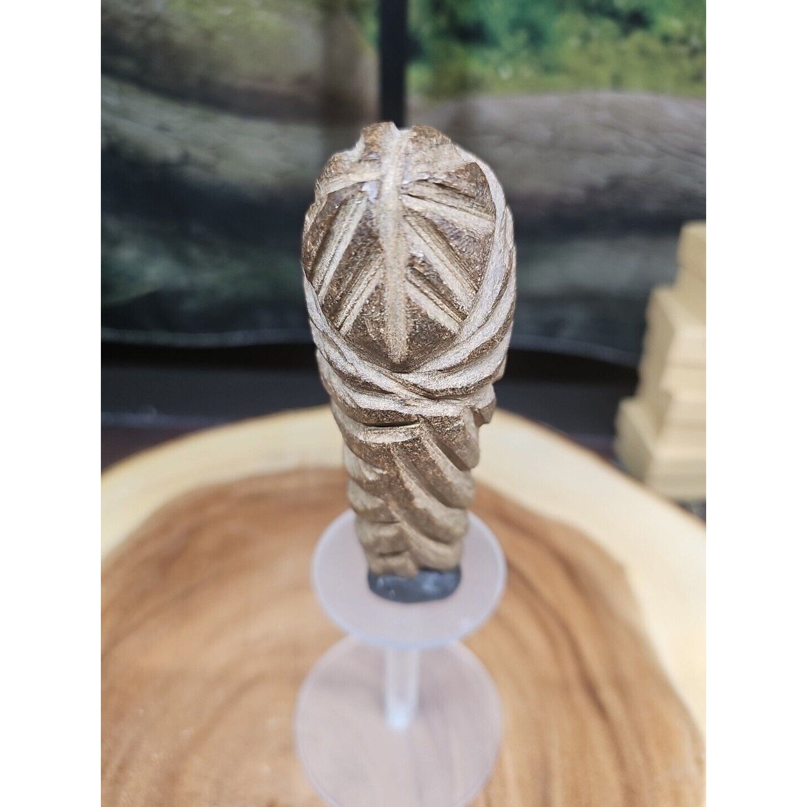 Vintage ABSTRACT STONE HEAD Sculpture Stone 1 lb W/Stand by CrystalCloud Company