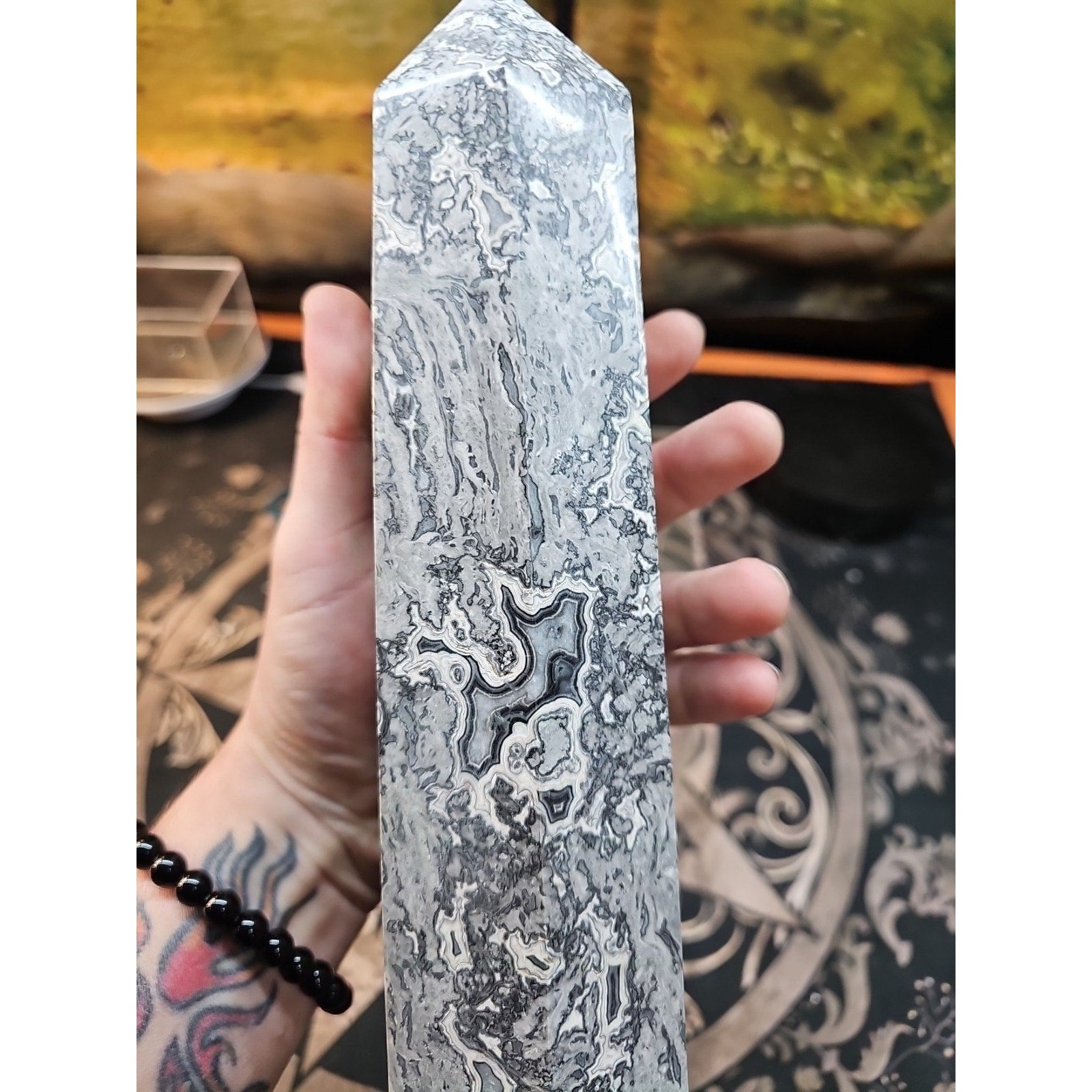 4.83lb 10in Tall Crazy Lace Jasper Crystal Point Tower Healing by CrystalCloud Company