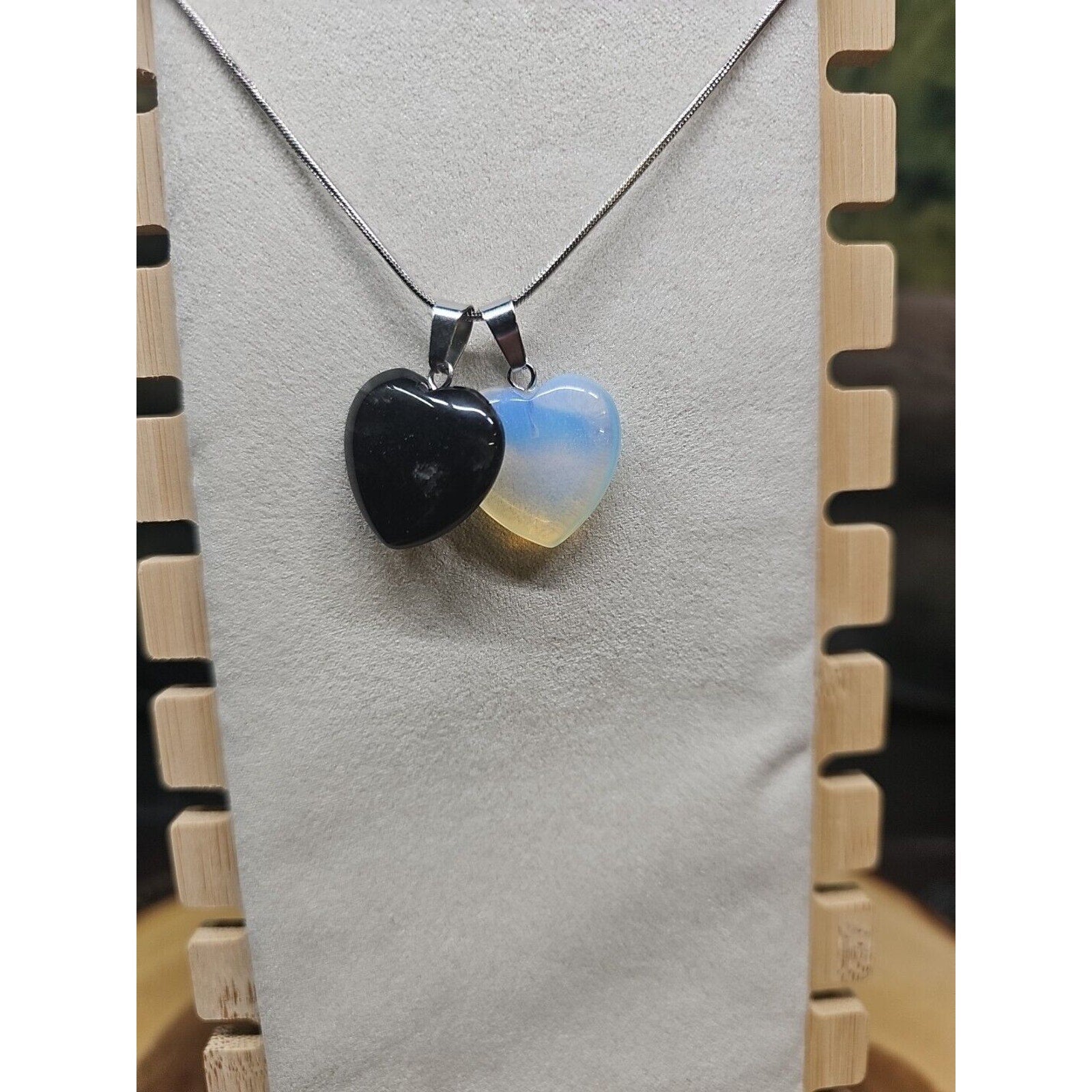 Pendant Necklace 16in Silver Chain Agate Heart by CrystalCloud Company